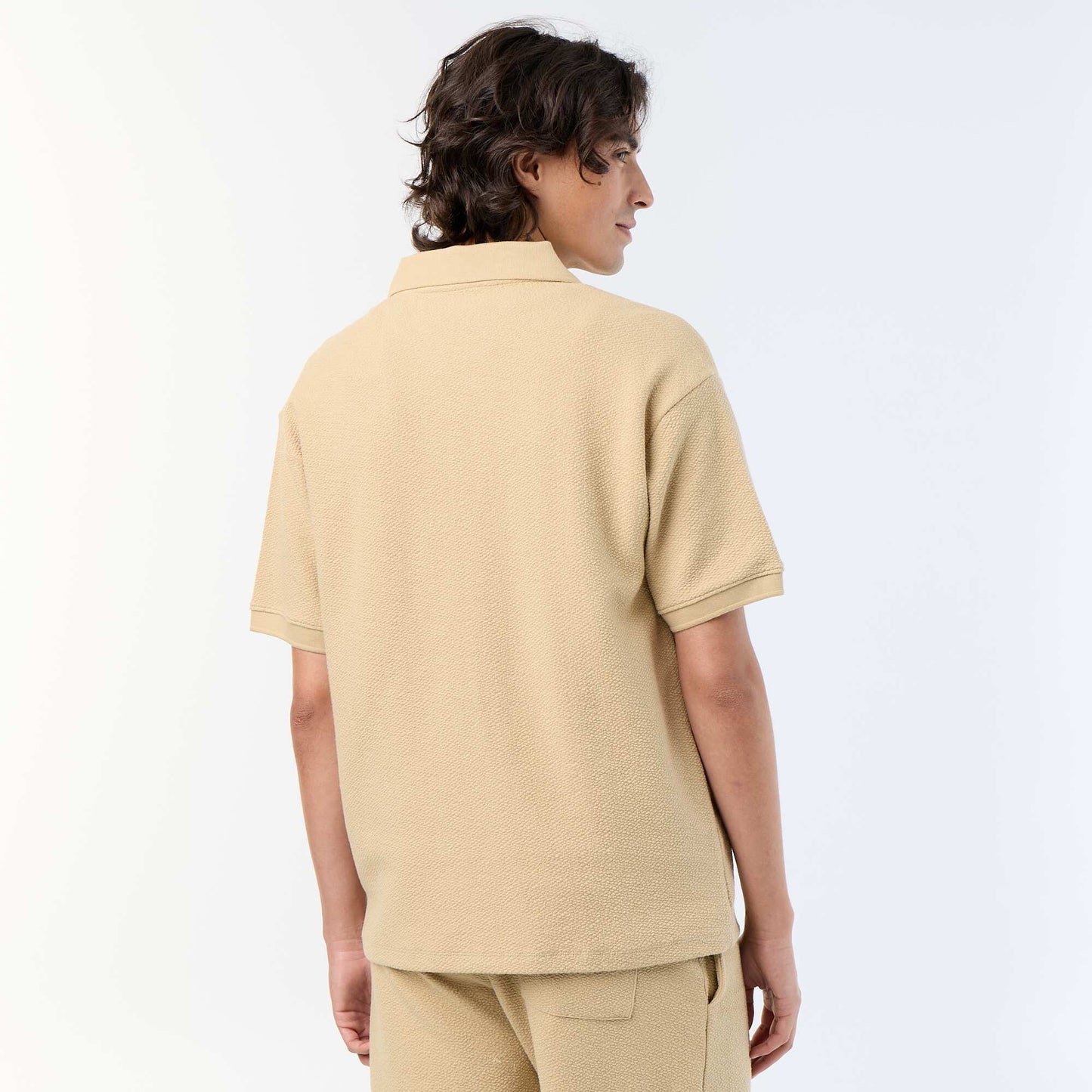 Textured Short-Sleeved Polo Shirt BEIGE