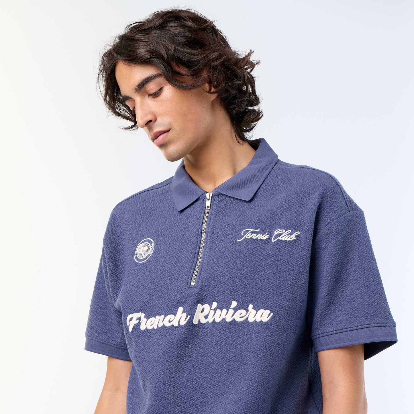 Textured Short-Sleeved Polo Shirt BLUE