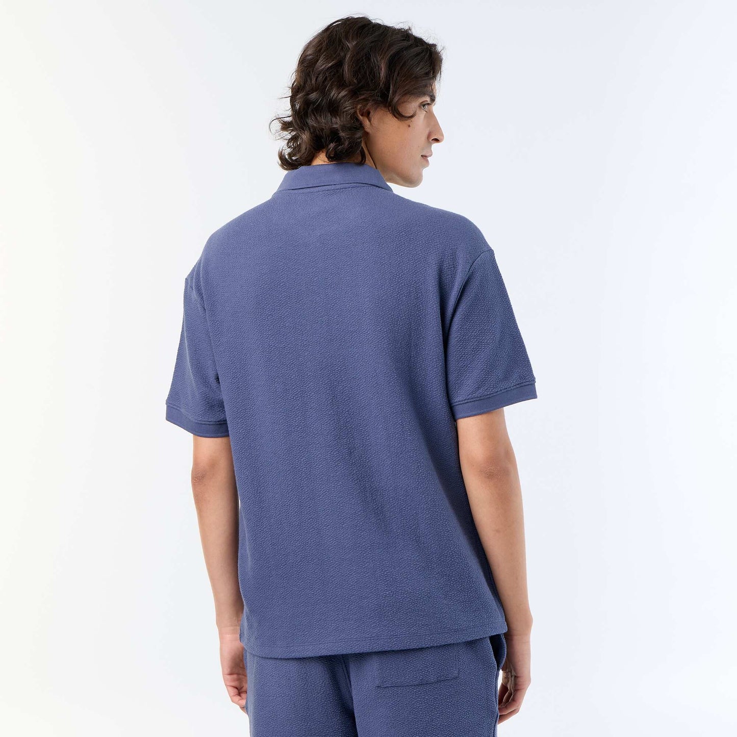 Textured Short-Sleeved Polo Shirt BLUE
