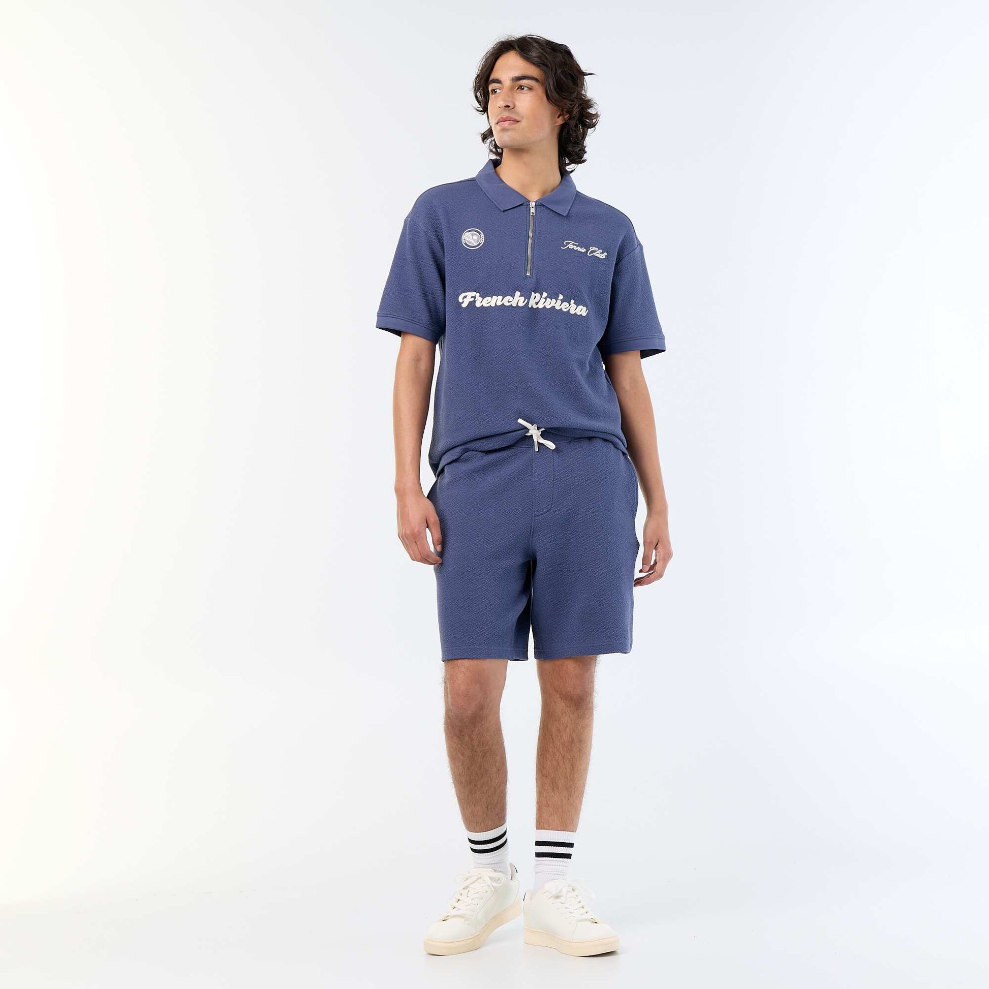 Textured Short-Sleeved Polo Shirt BLUE