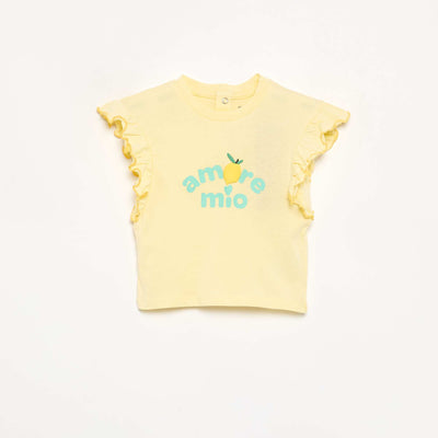 Short-sleeved T-shirt with ruffled shoulders YELLOW