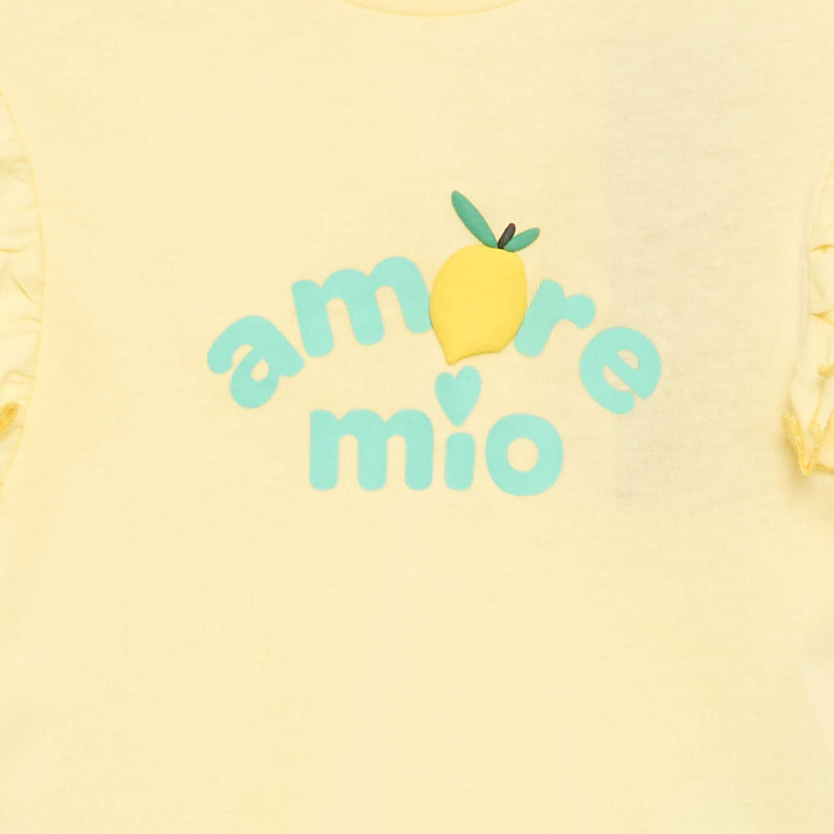 Short-sleeved T-shirt with ruffled shoulders YELLOW
