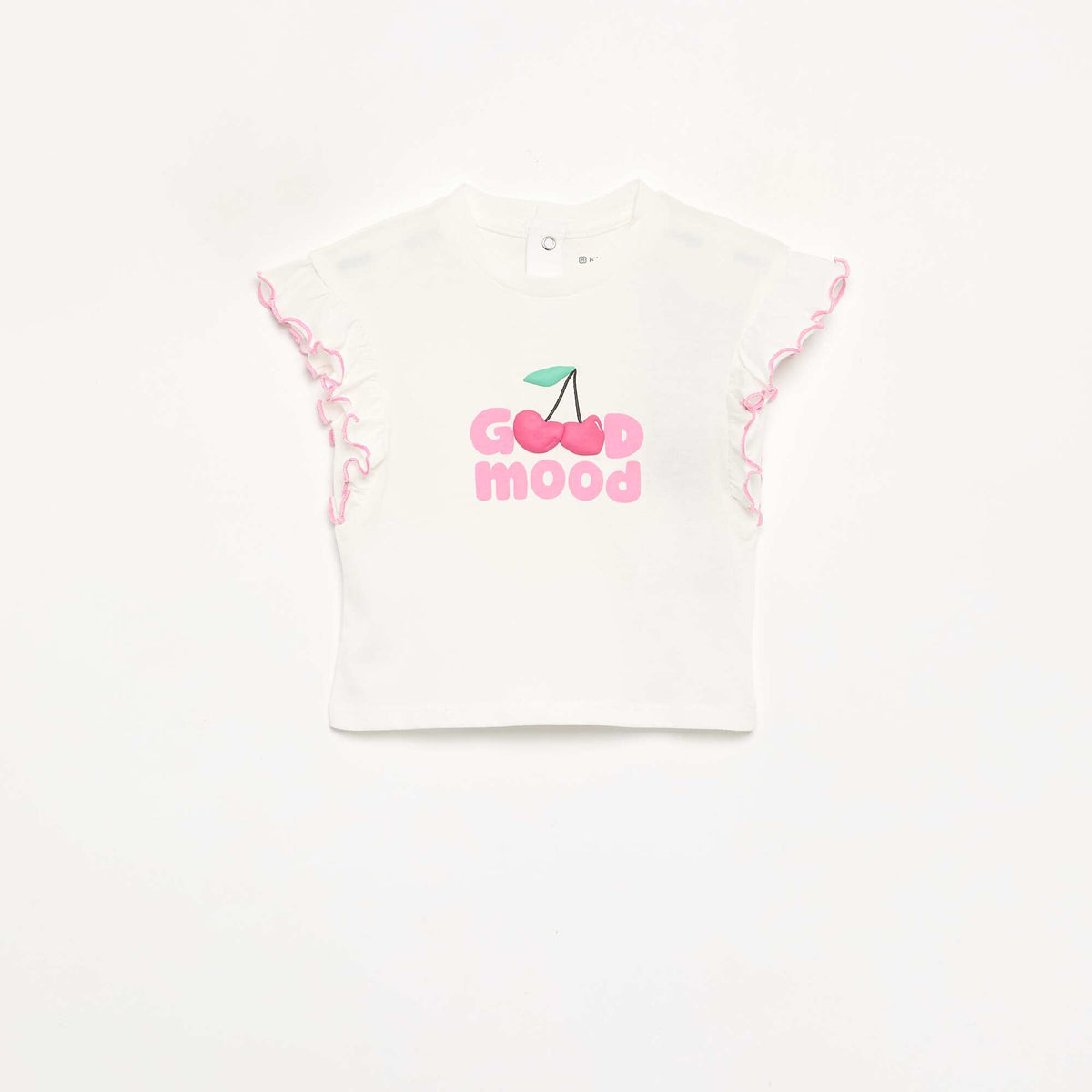 Short-sleeved T-shirt with ruffled shoulders WHITE