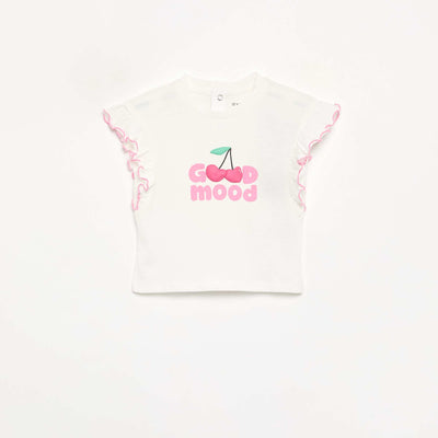 Short-sleeved T-shirt with ruffled shoulders WHITE