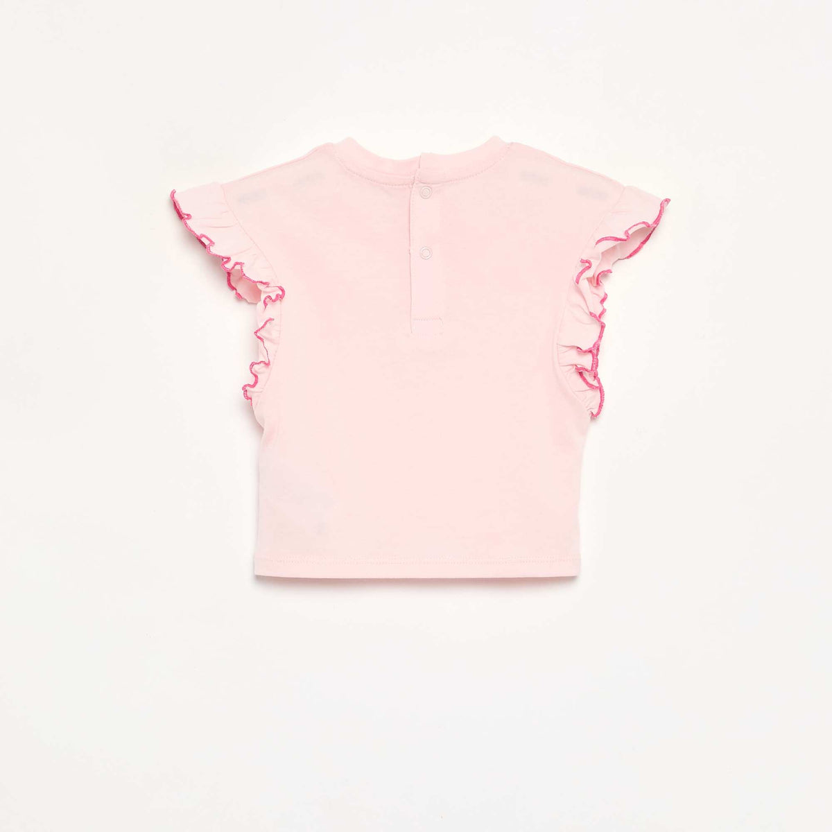 Short-sleeved T-shirt with ruffled shoulders PINK