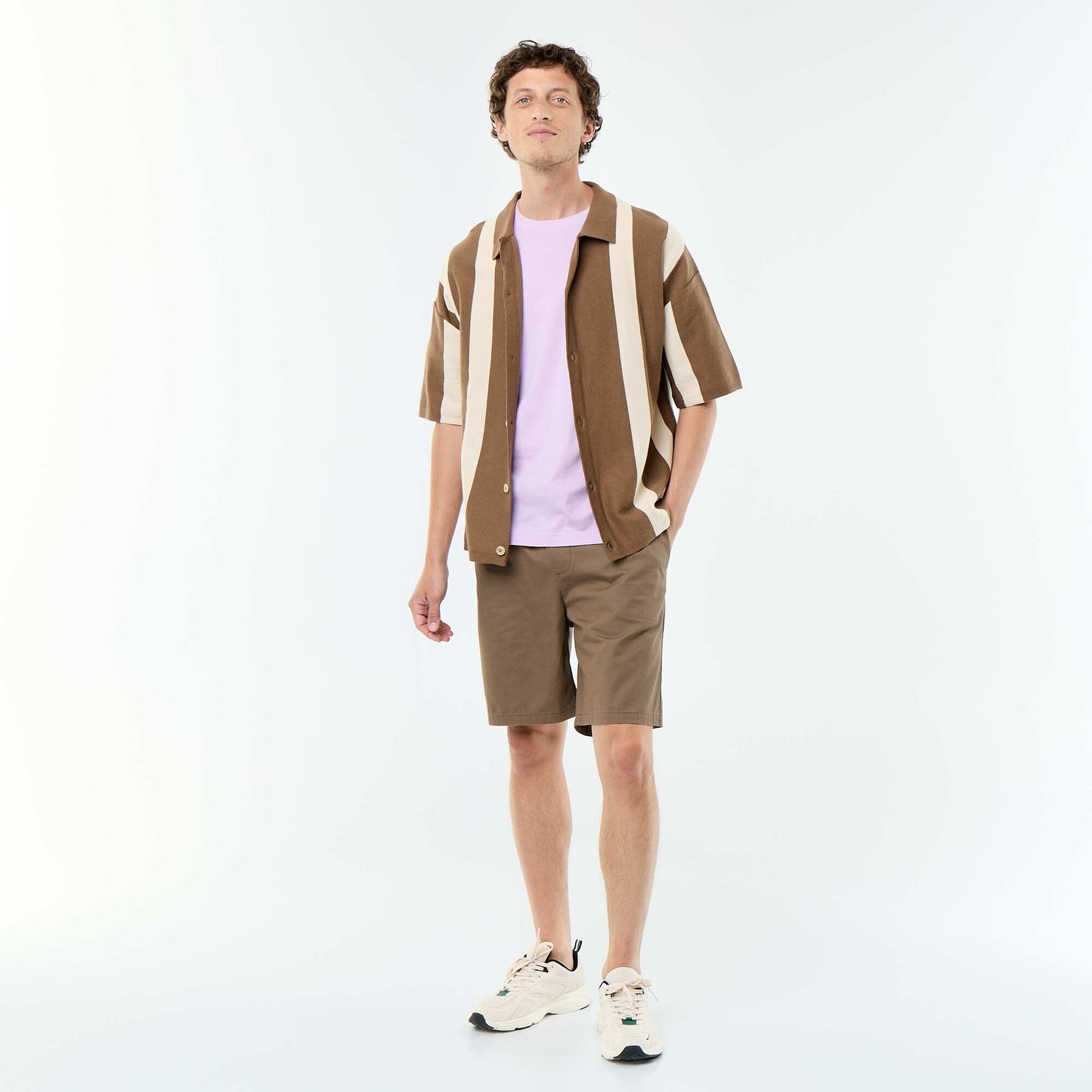Short-sleeved knit shirt BROWN