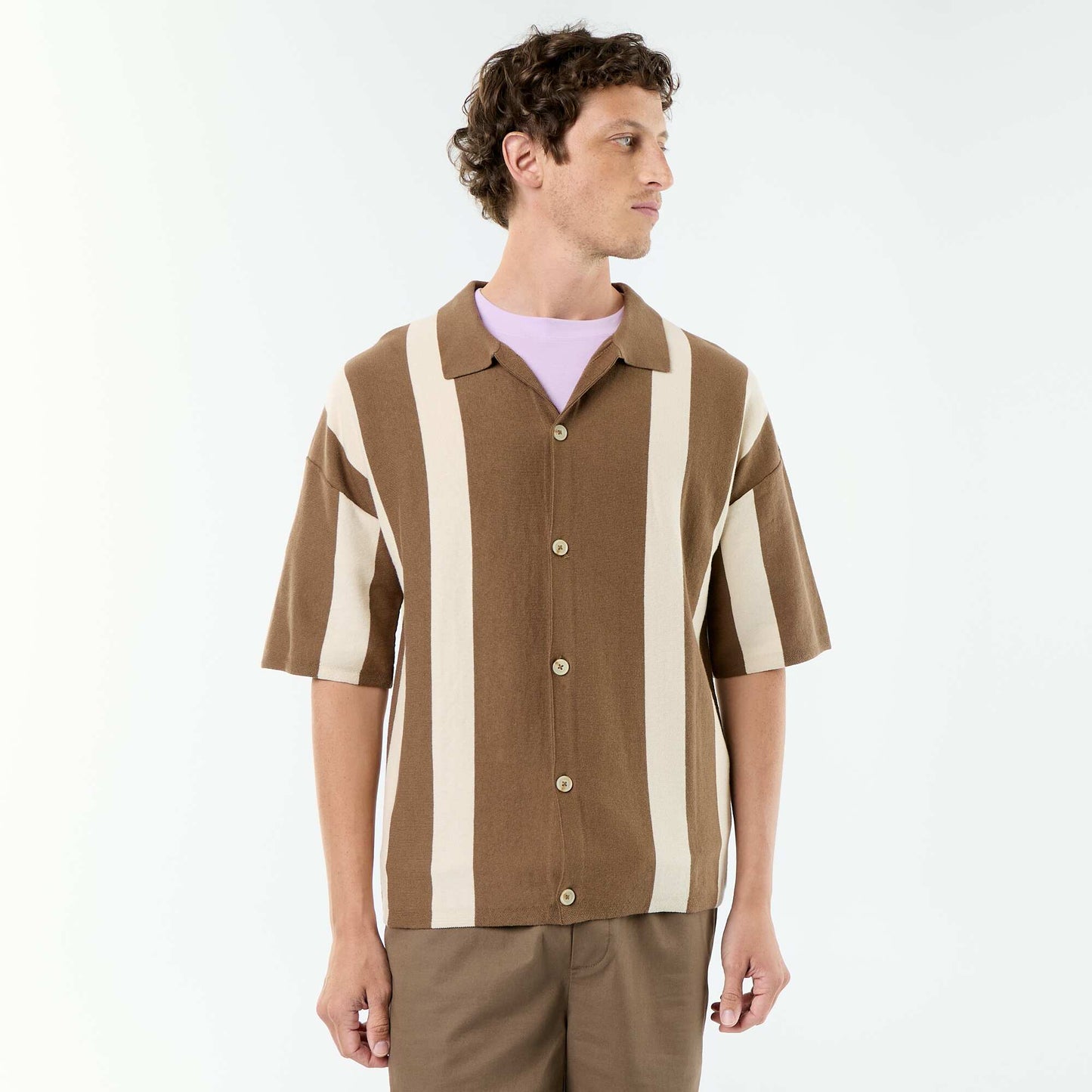 Short-sleeved knit shirt BROWN