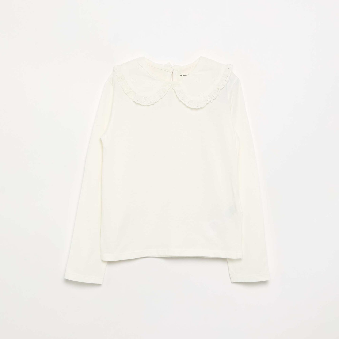 Long-sleeved T-shirt with broderie anglaise collar WHITE