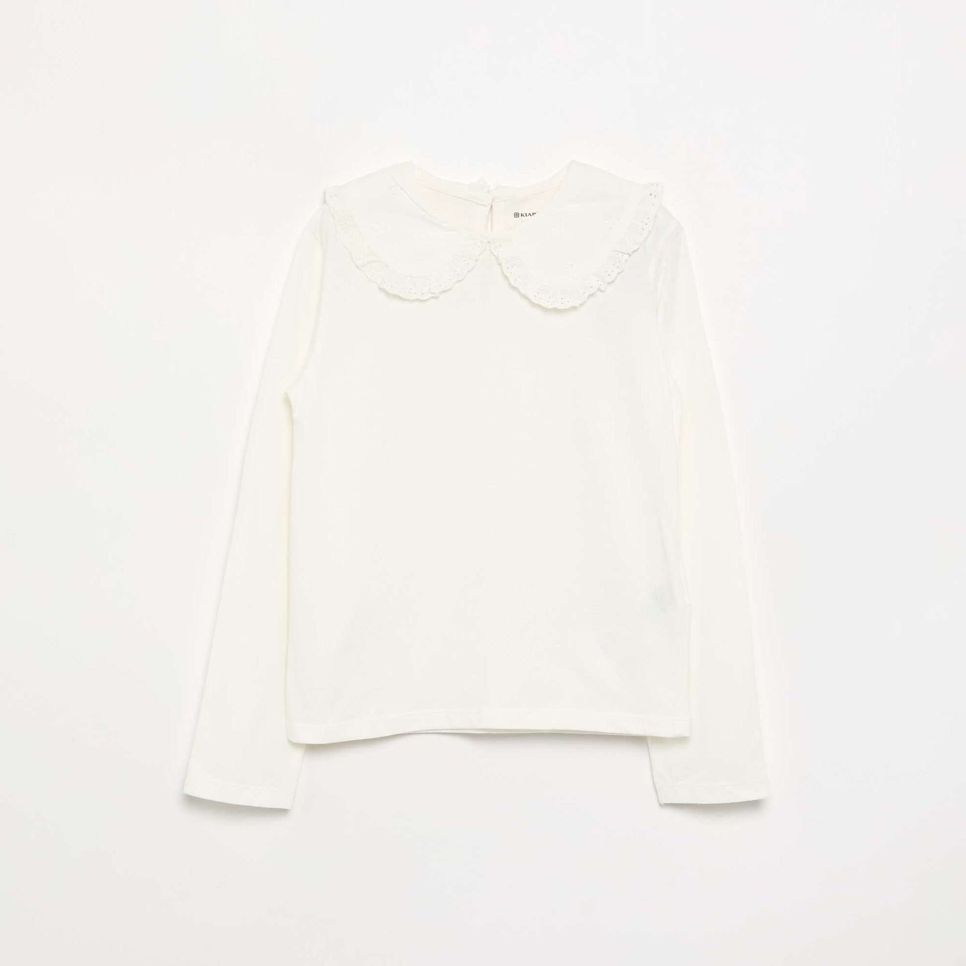 Long-sleeved T-shirt with broderie anglaise collar WHITE