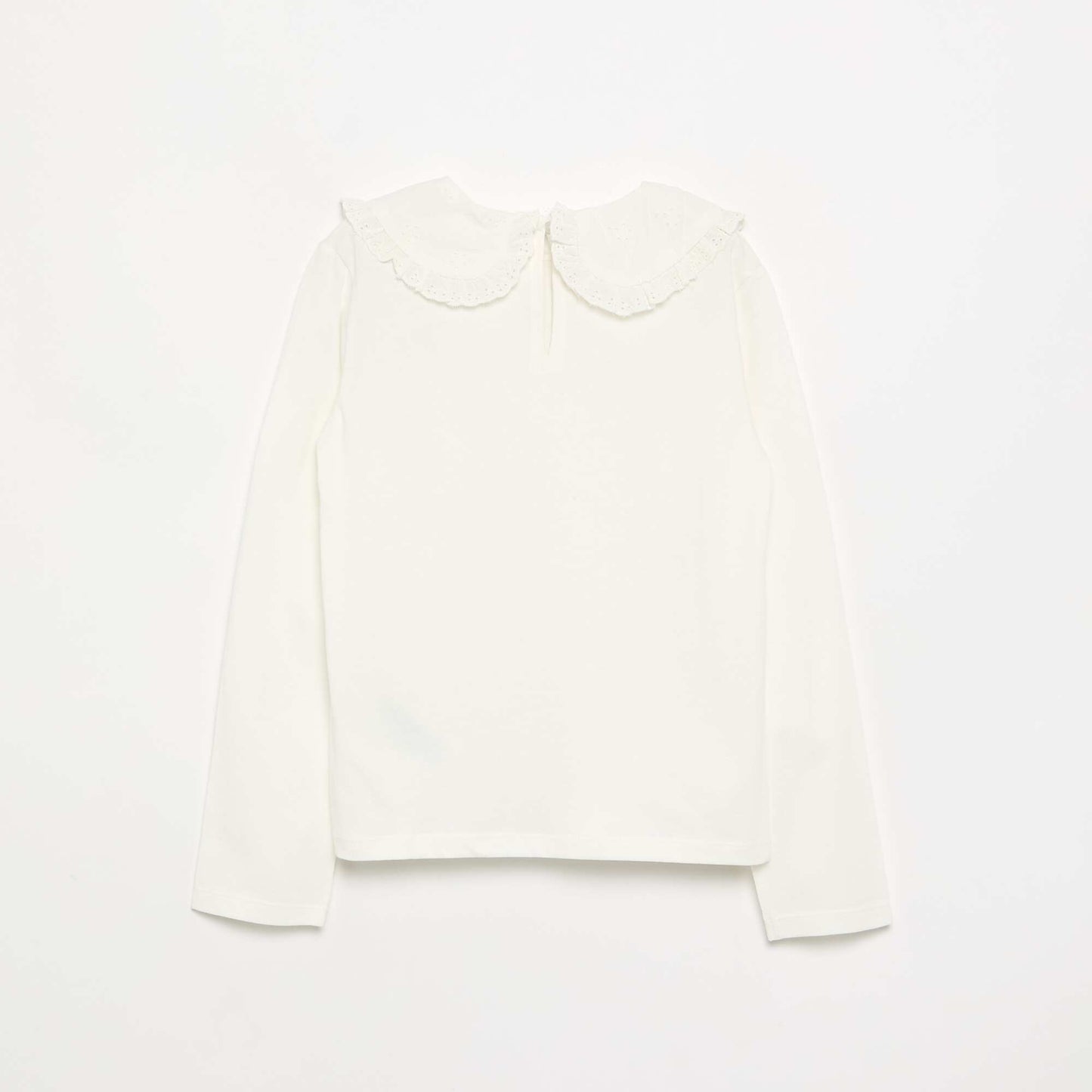 Long-sleeved T-shirt with broderie anglaise collar WHITE