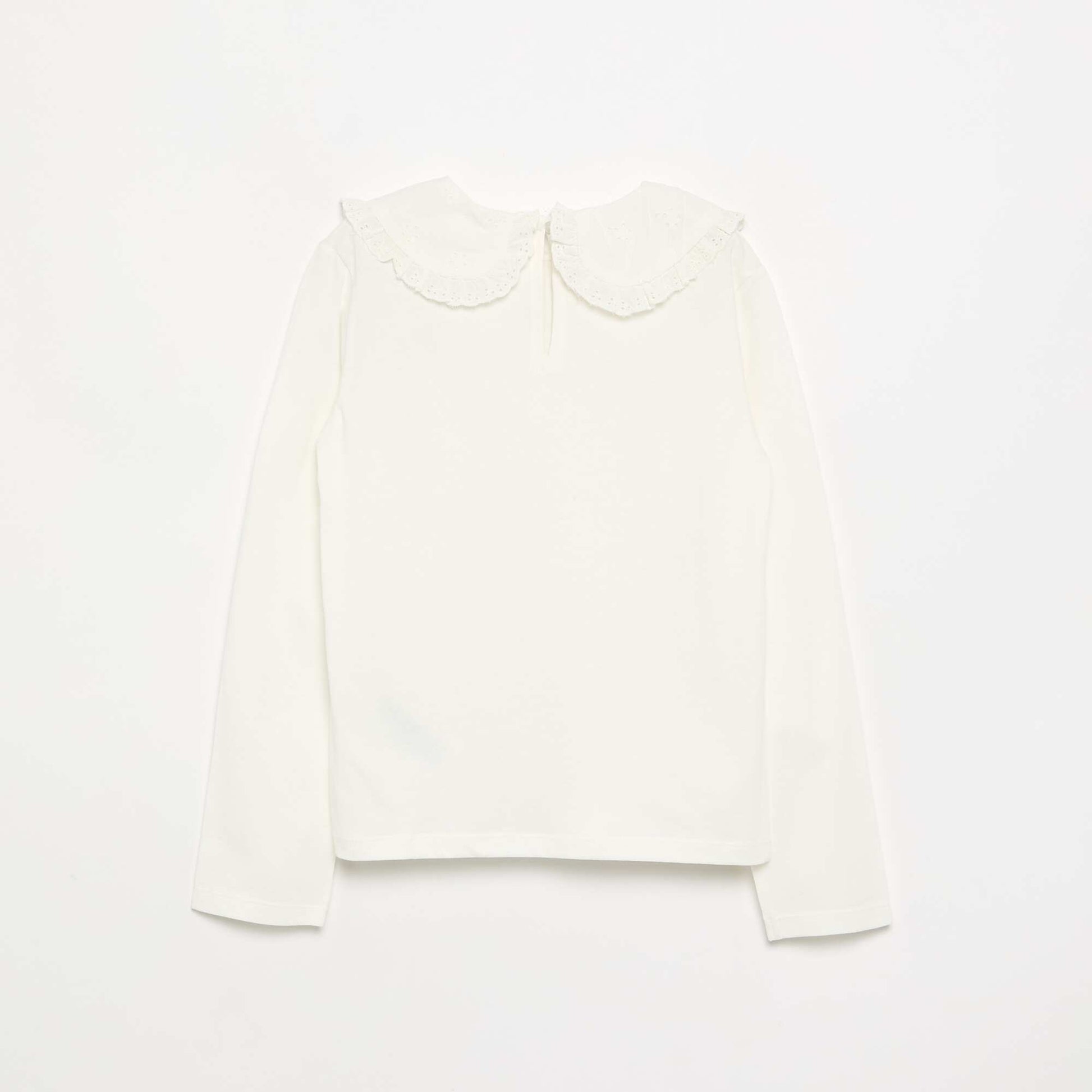 Long-sleeved T-shirt with broderie anglaise collar WHITE