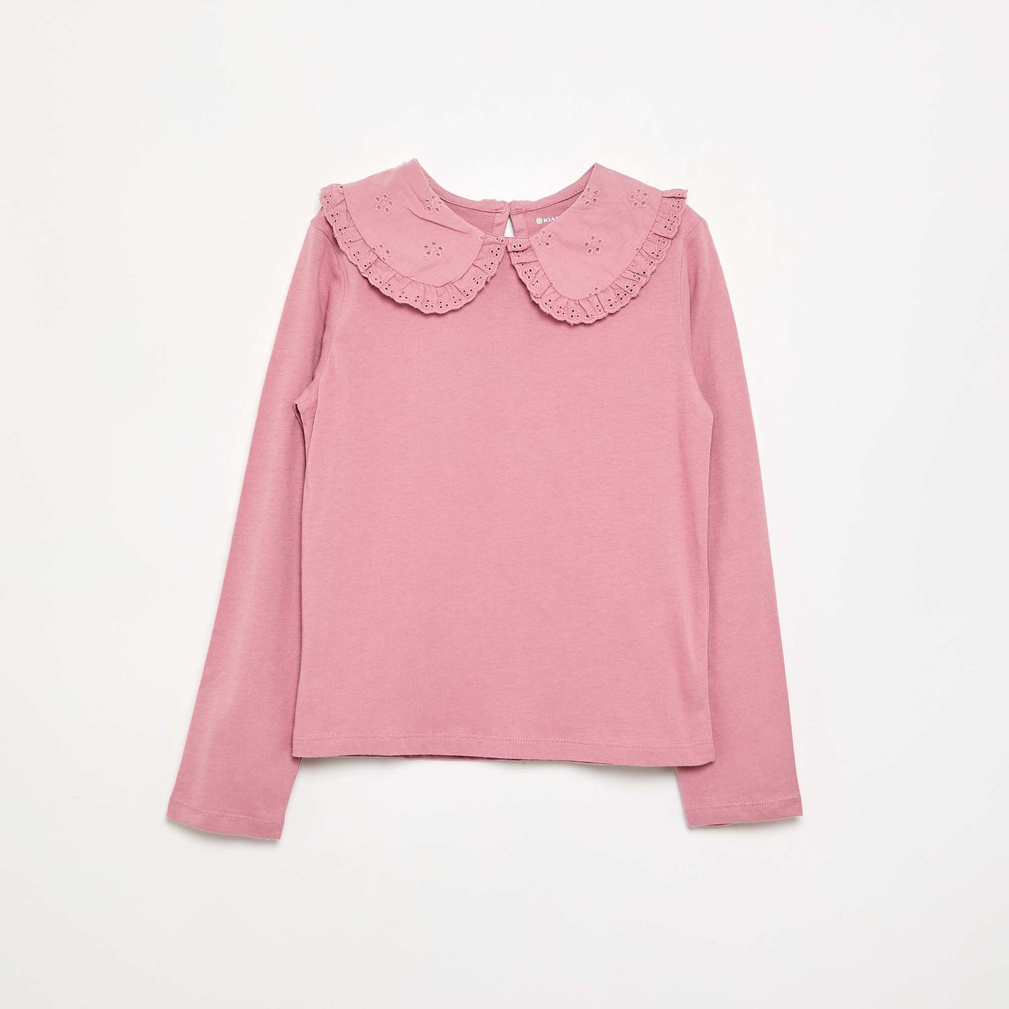 Long-sleeved T-shirt with broderie anglaise collar PINK