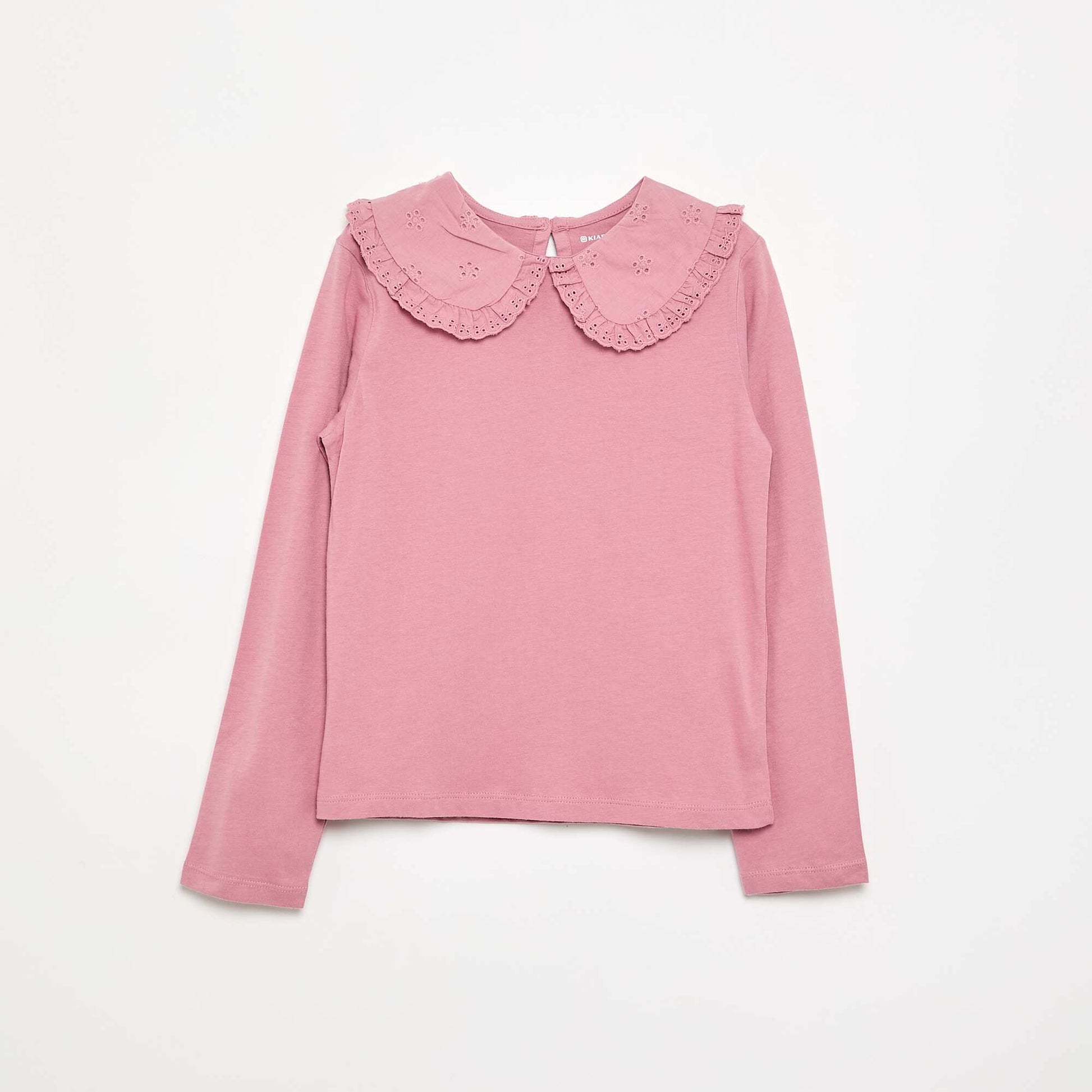 Long-sleeved T-shirt with broderie anglaise collar PINK