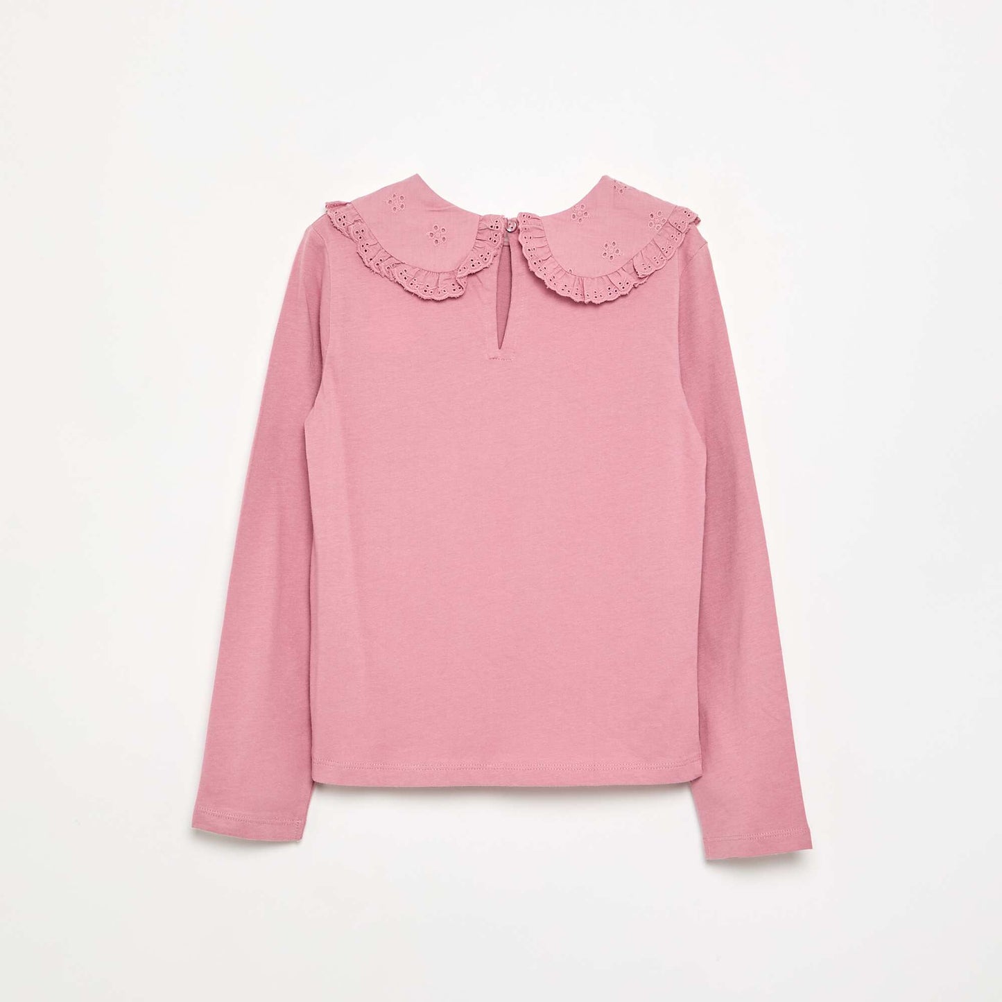 Long-sleeved T-shirt with broderie anglaise collar PINK