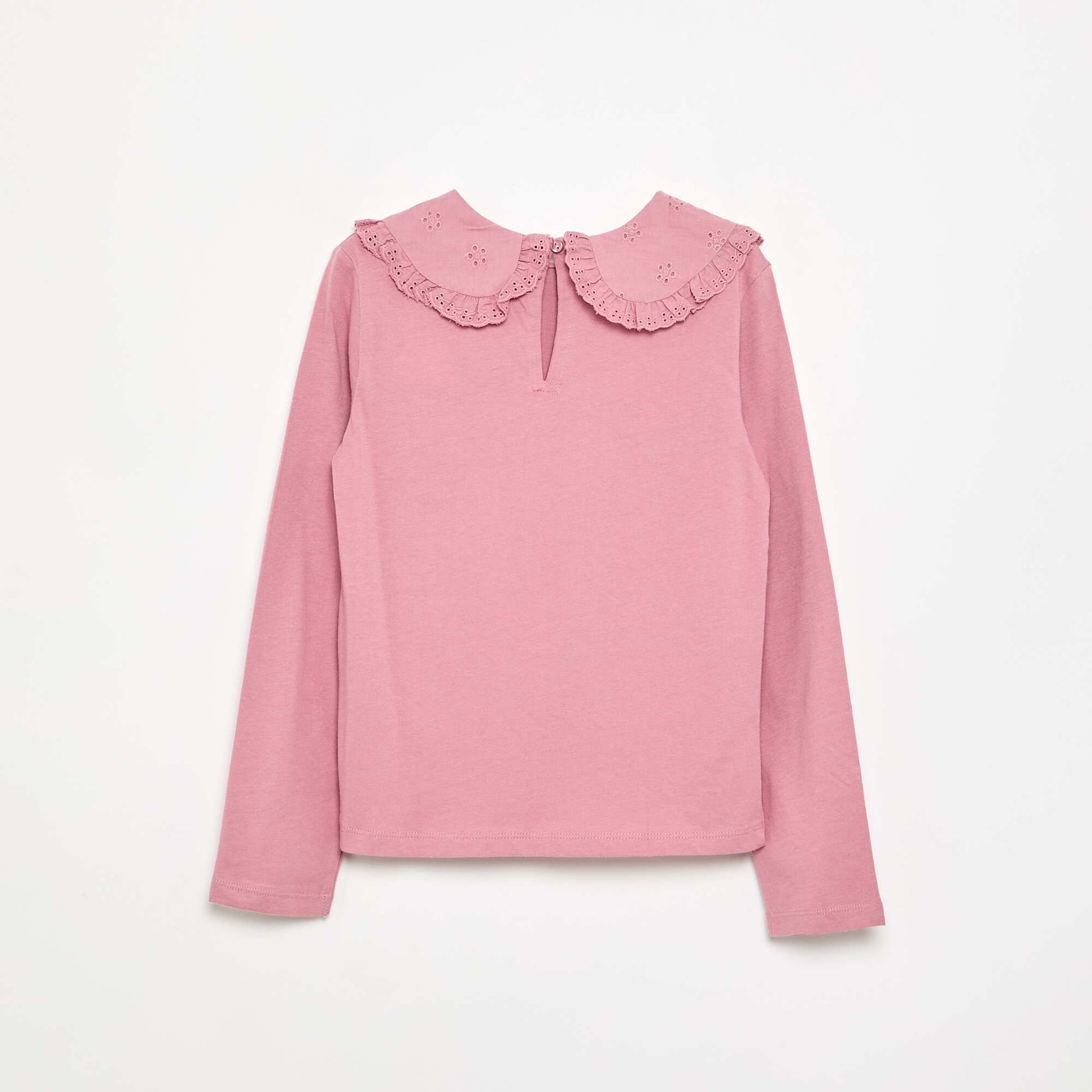 Long-sleeved T-shirt with broderie anglaise collar PINK