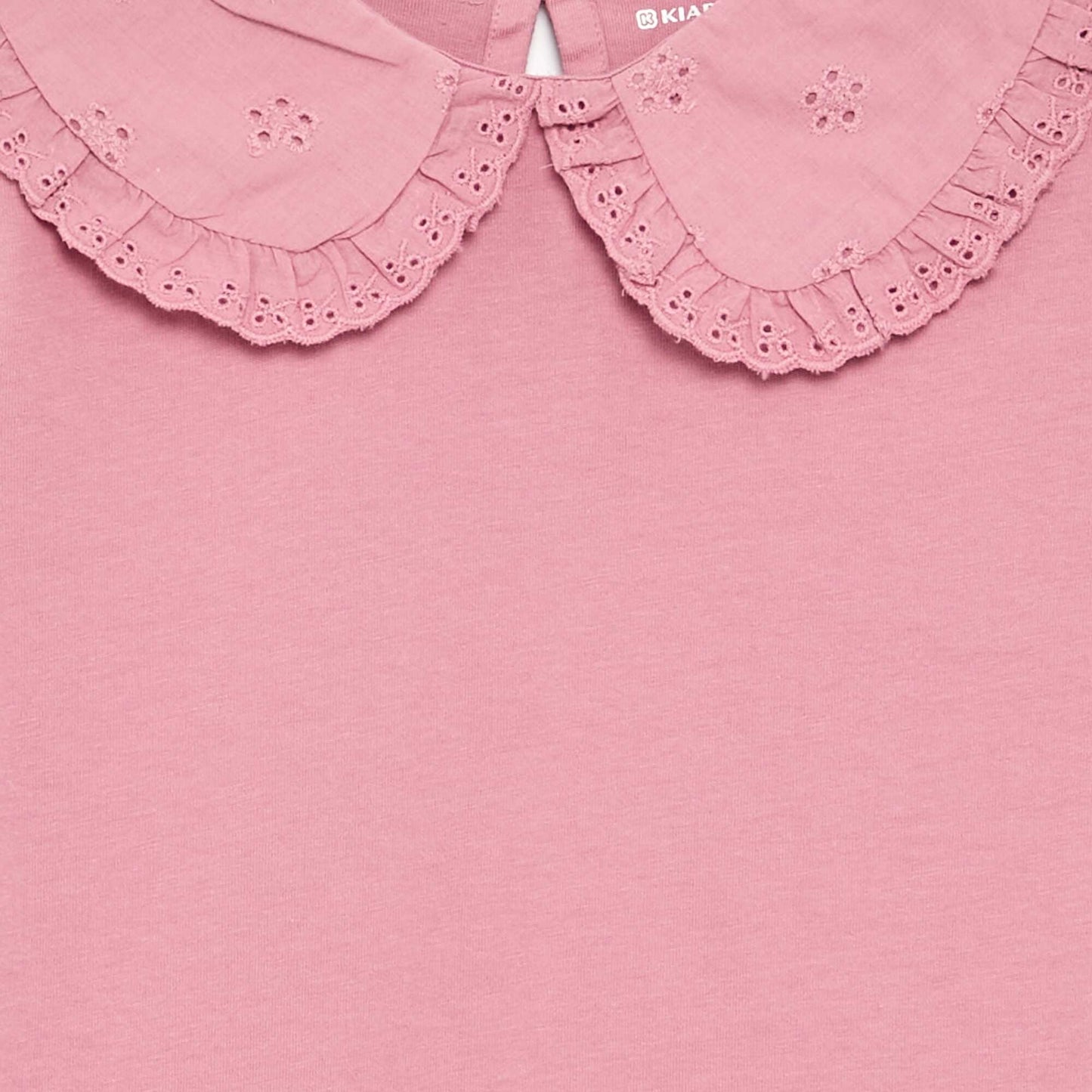 Long-sleeved T-shirt with broderie anglaise collar PINK