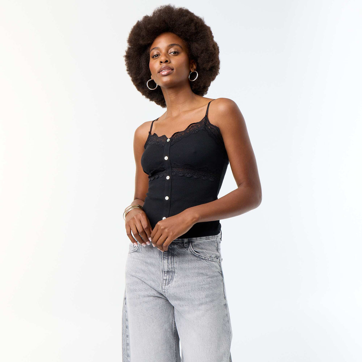 Ribbed Camisole with Straps BLACK