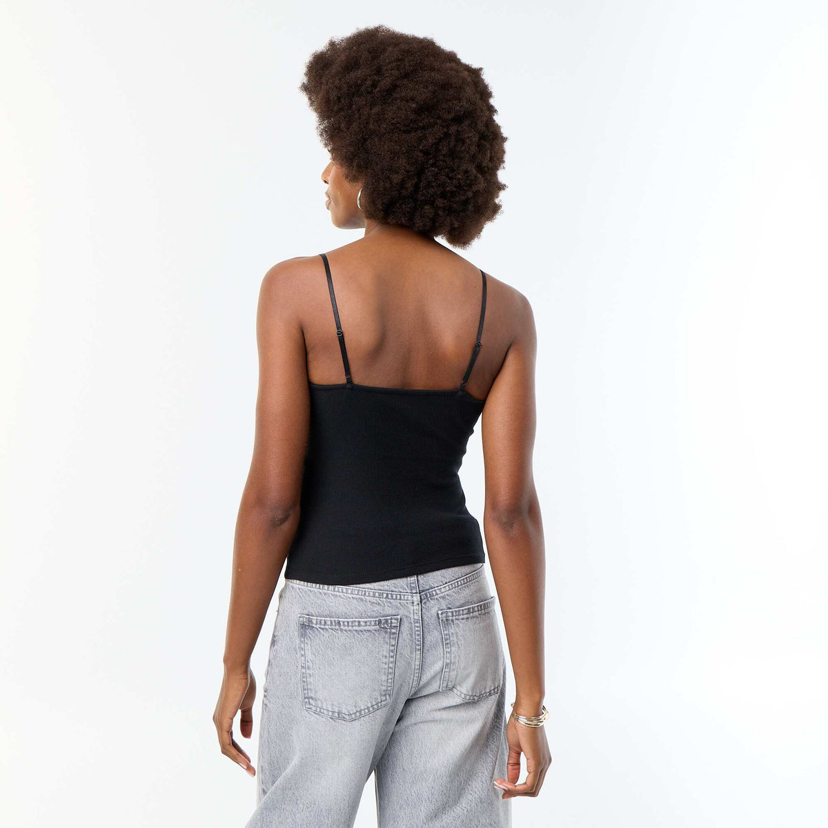 Ribbed Camisole with Straps BLACK