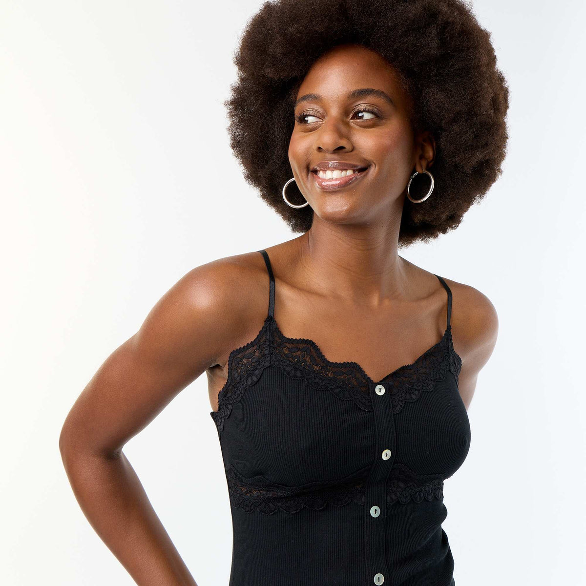 Ribbed Camisole with Straps BLACK