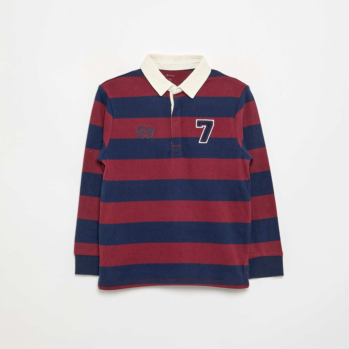 Striped Polo Shirt with Contrast Collar RED