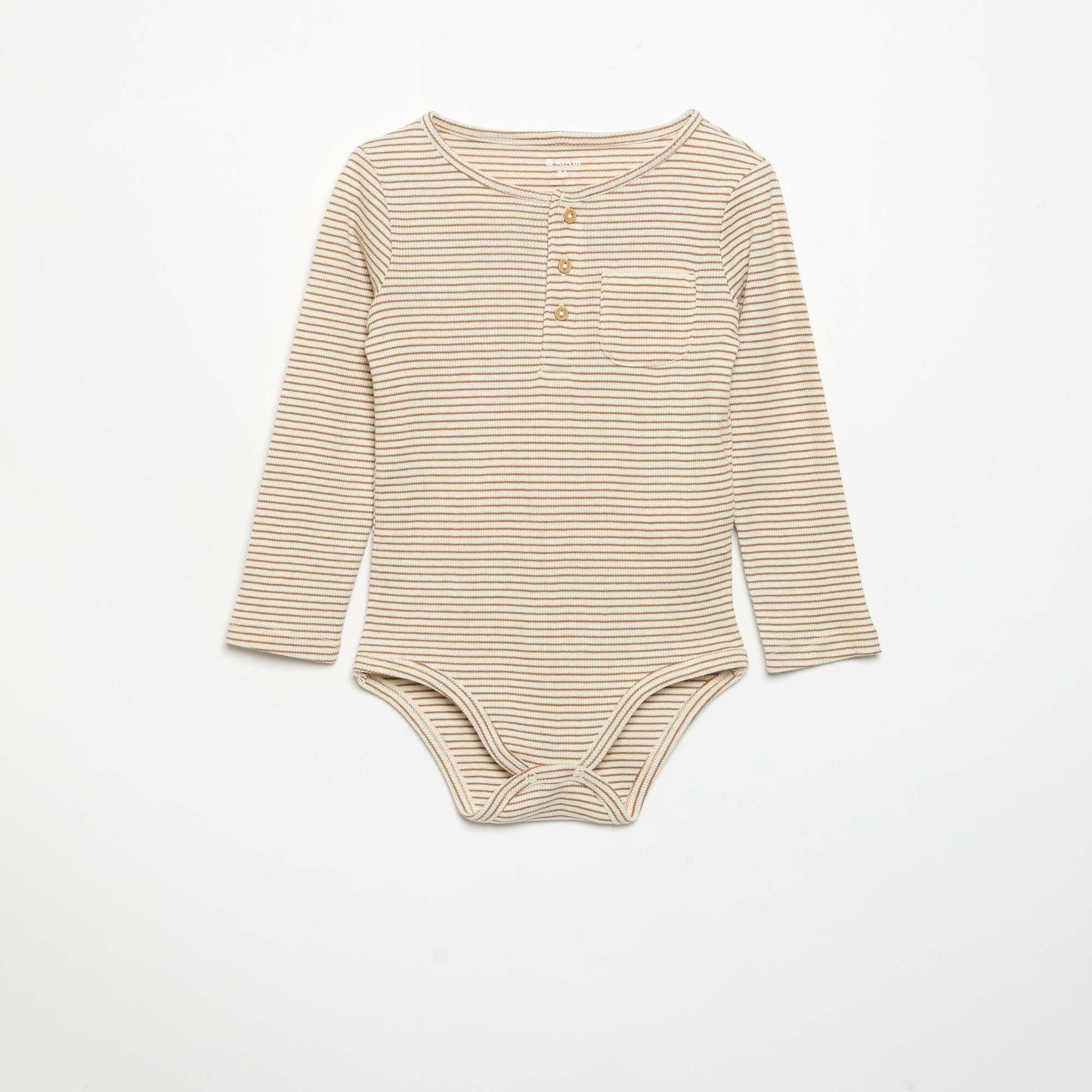 Long-sleeved button-neck bodysuit BROWN