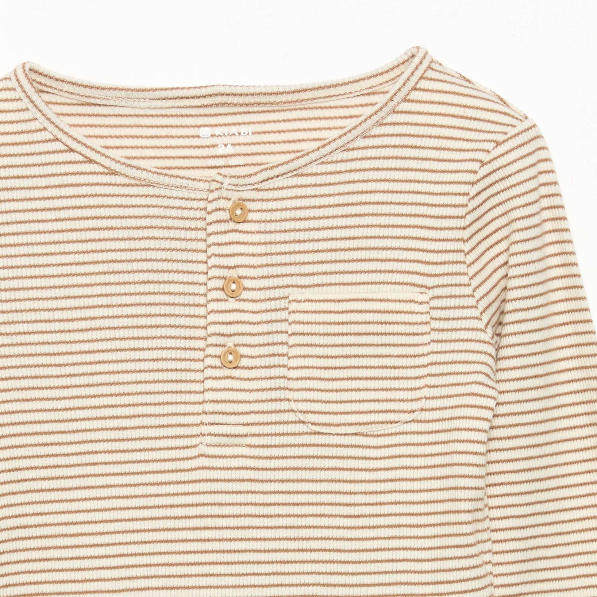 Long-sleeved button-neck bodysuit BROWN