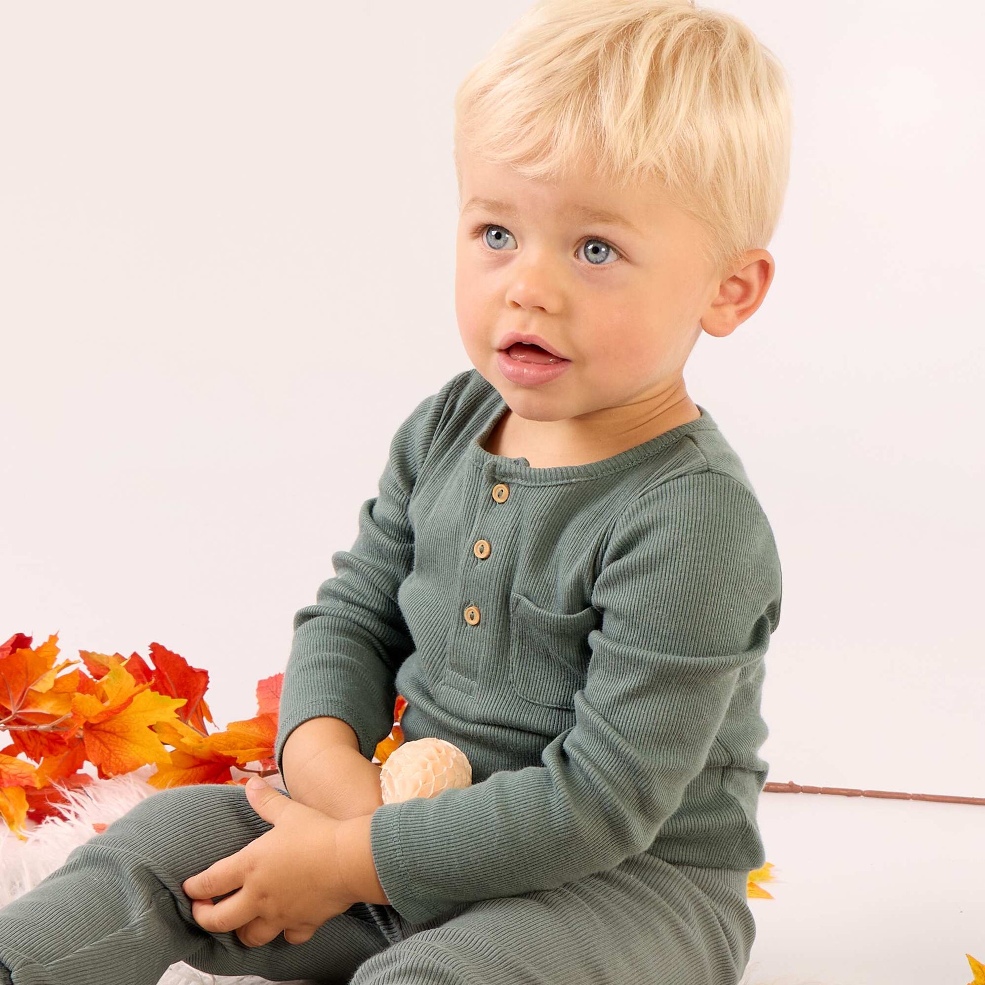 Long-sleeved bodysuit with buttoned collar GREEN