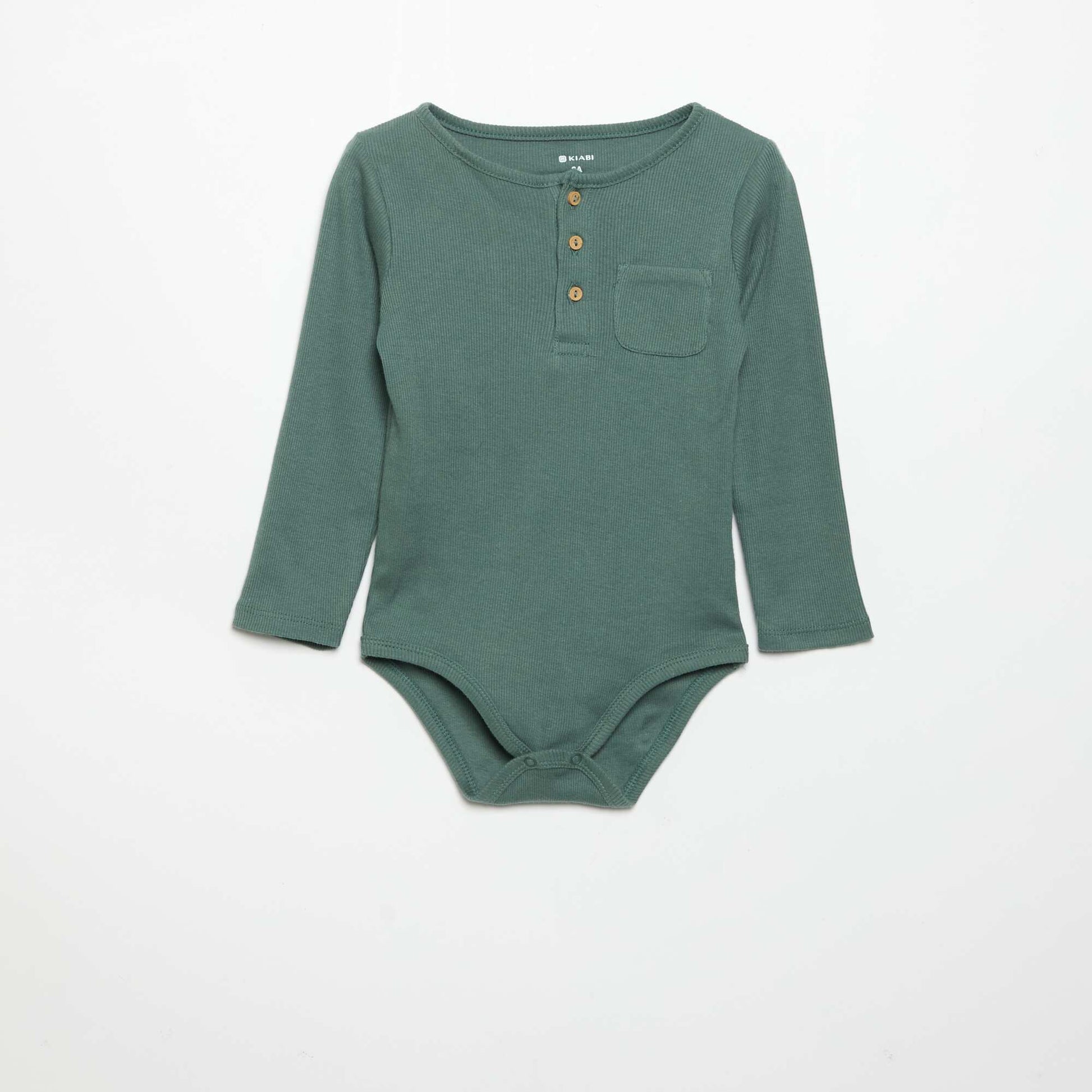 Long-sleeved bodysuit with buttoned collar GREEN
