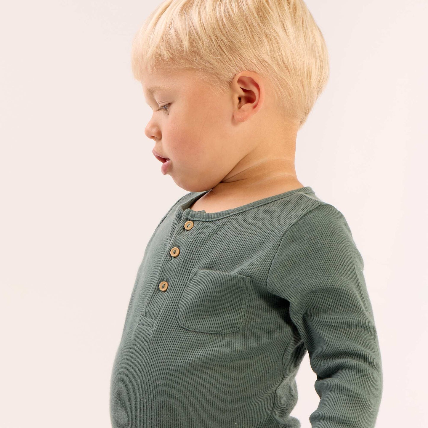 Long-sleeved bodysuit with buttoned collar GREEN