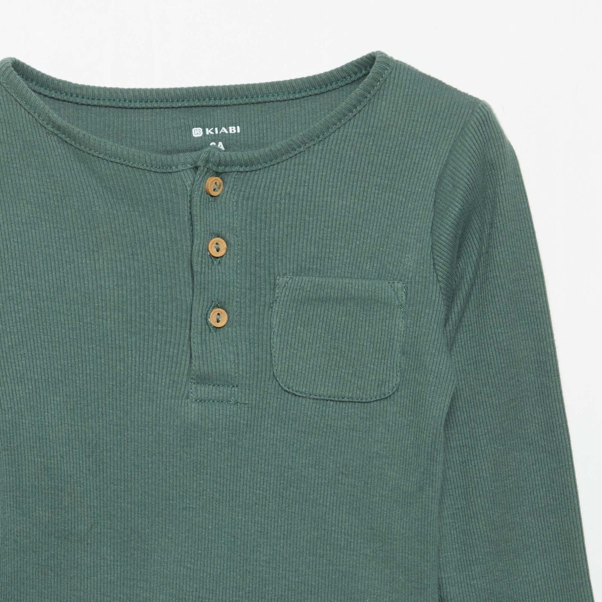 Long-sleeved bodysuit with buttoned collar GREEN