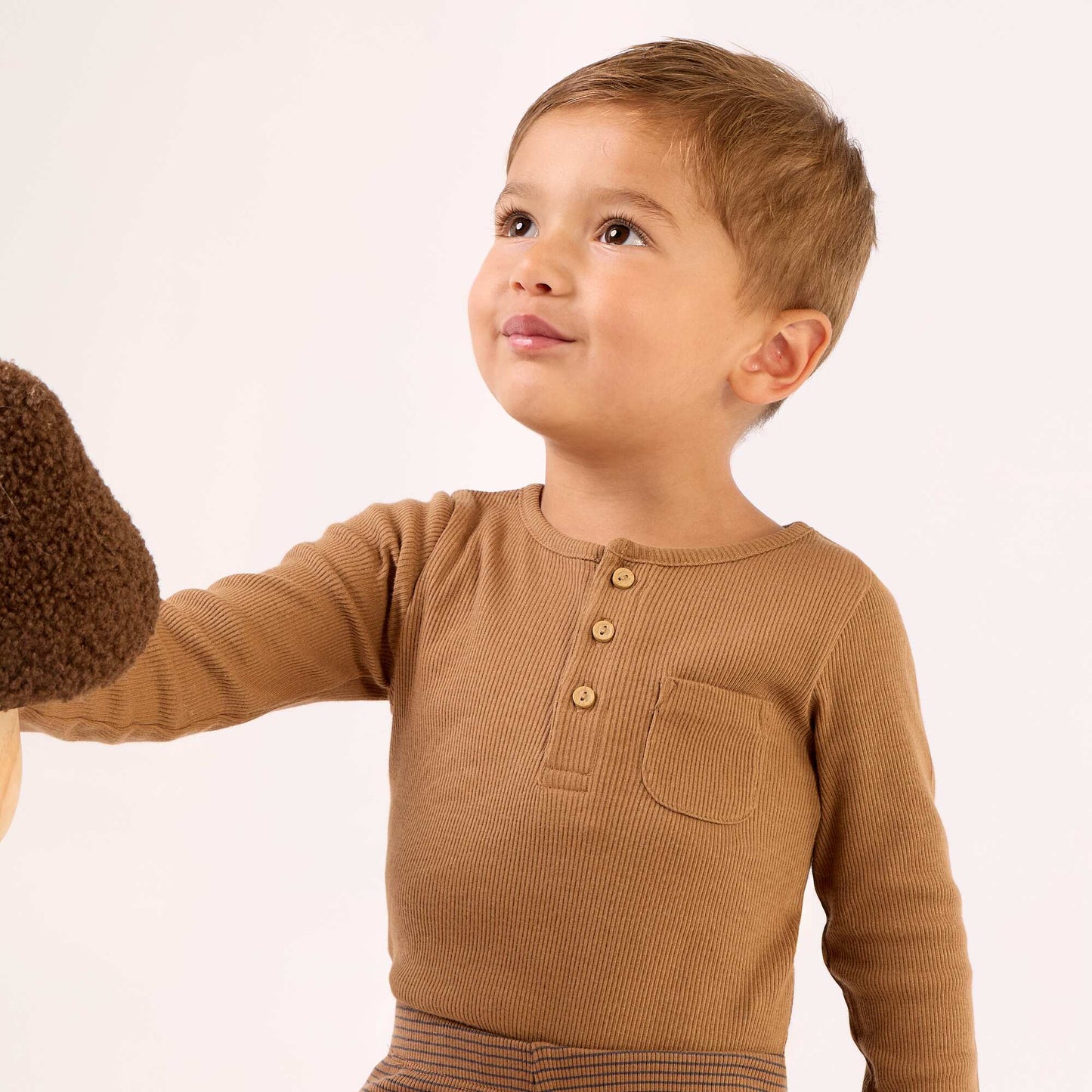 Long-sleeved bodysuit with buttoned collar BEIGE