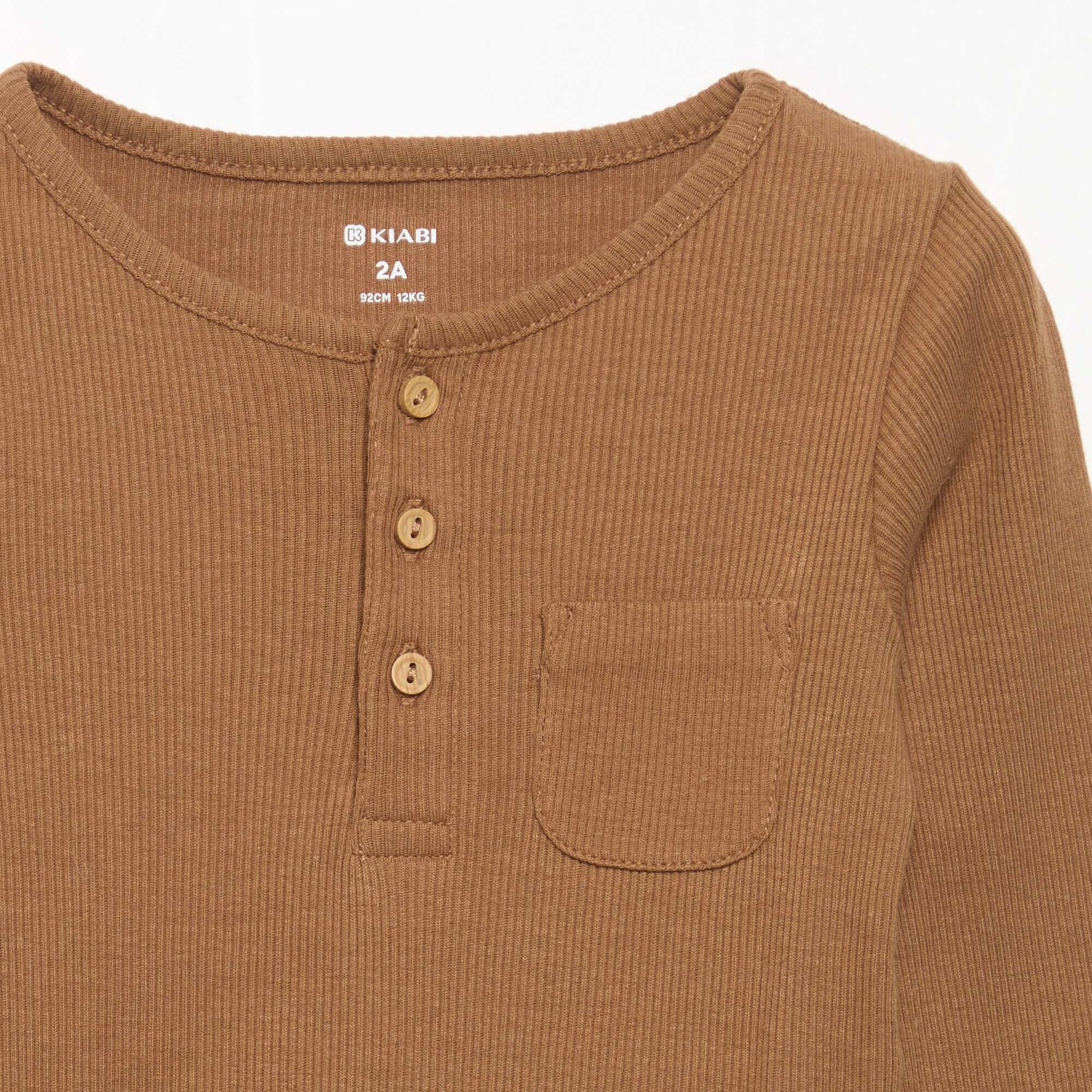 Long-sleeved bodysuit with buttoned collar BEIGE