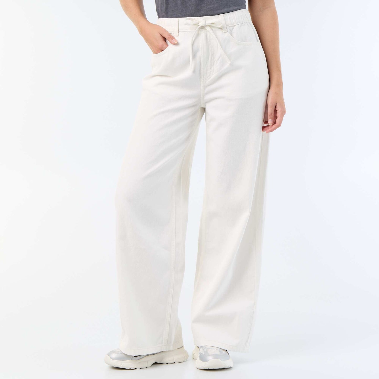 Wide-leg jeans with tie belt BEIGE