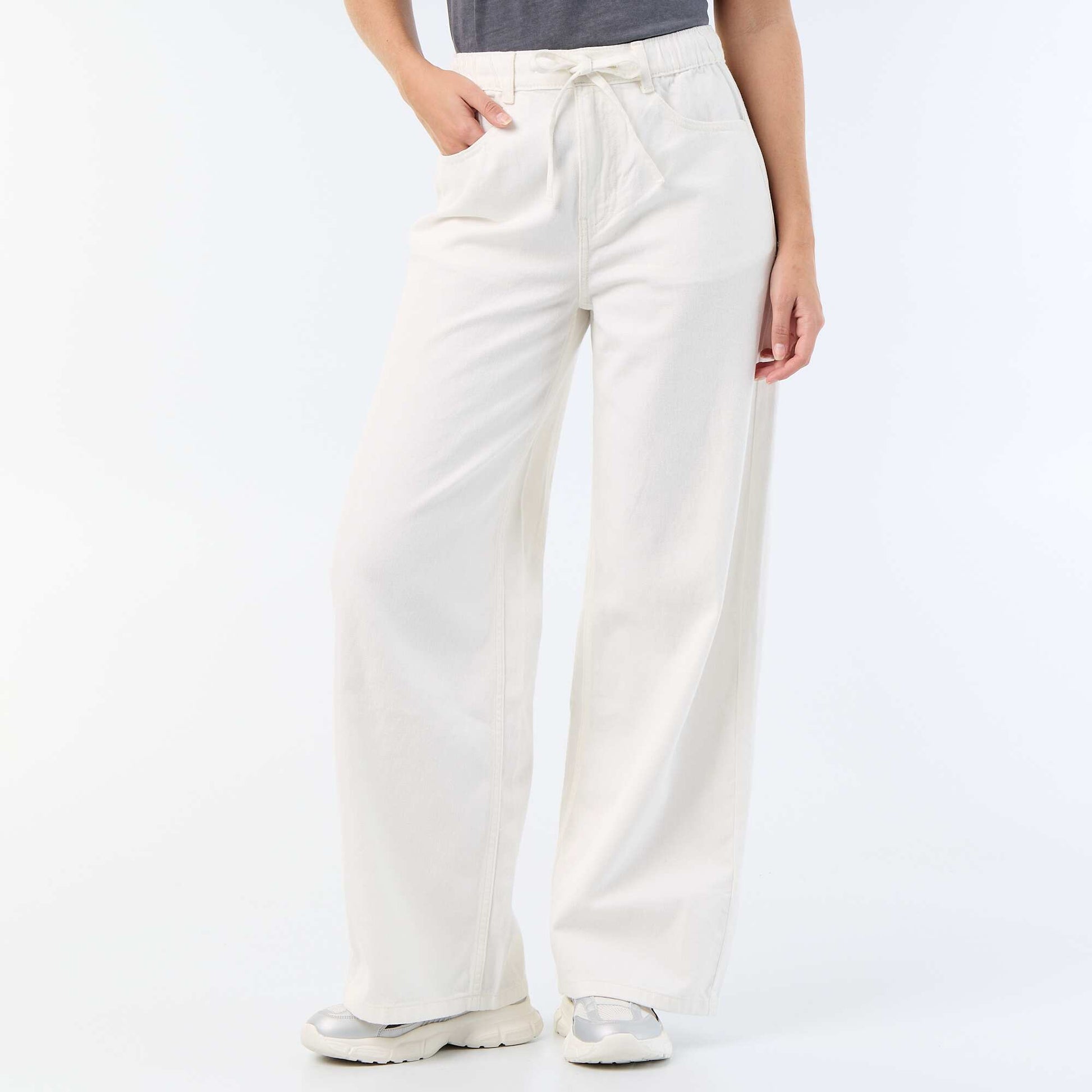 Wide-leg jeans with tie belt BEIGE