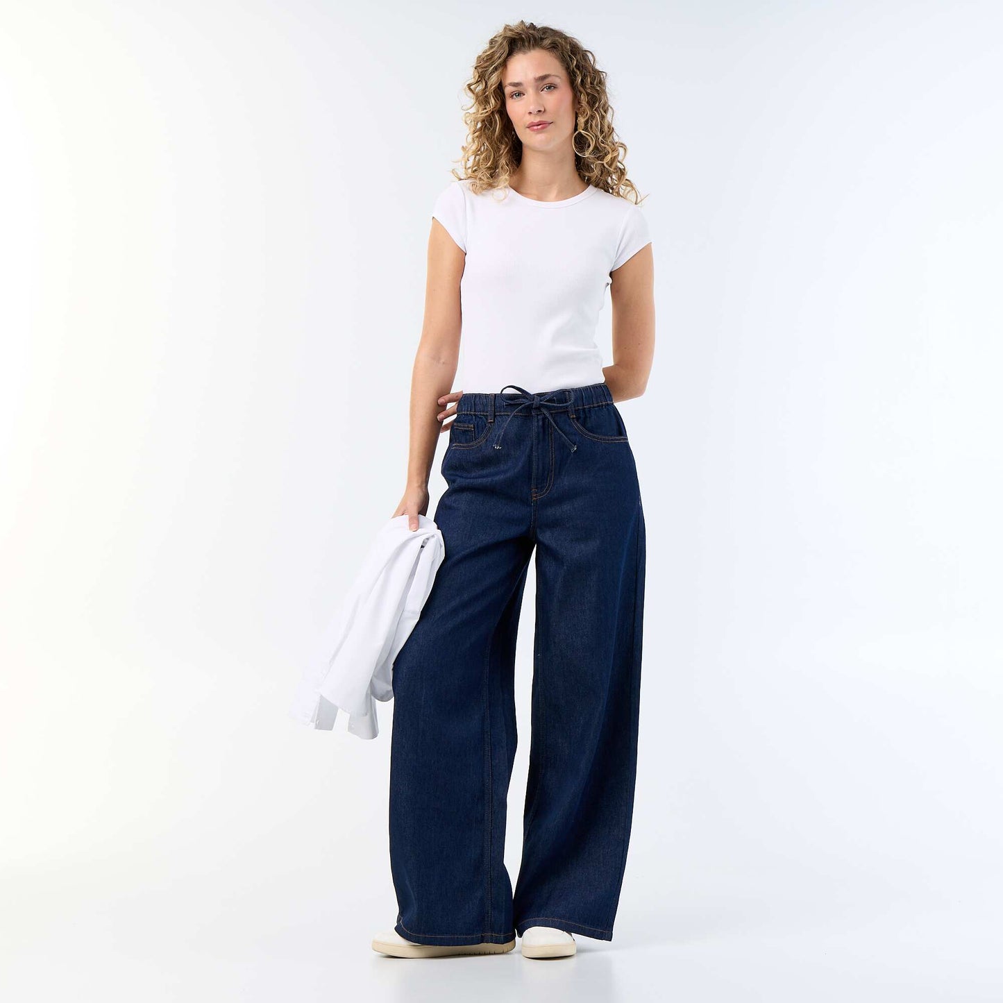 Wide-leg jeans with tie belt BLUE