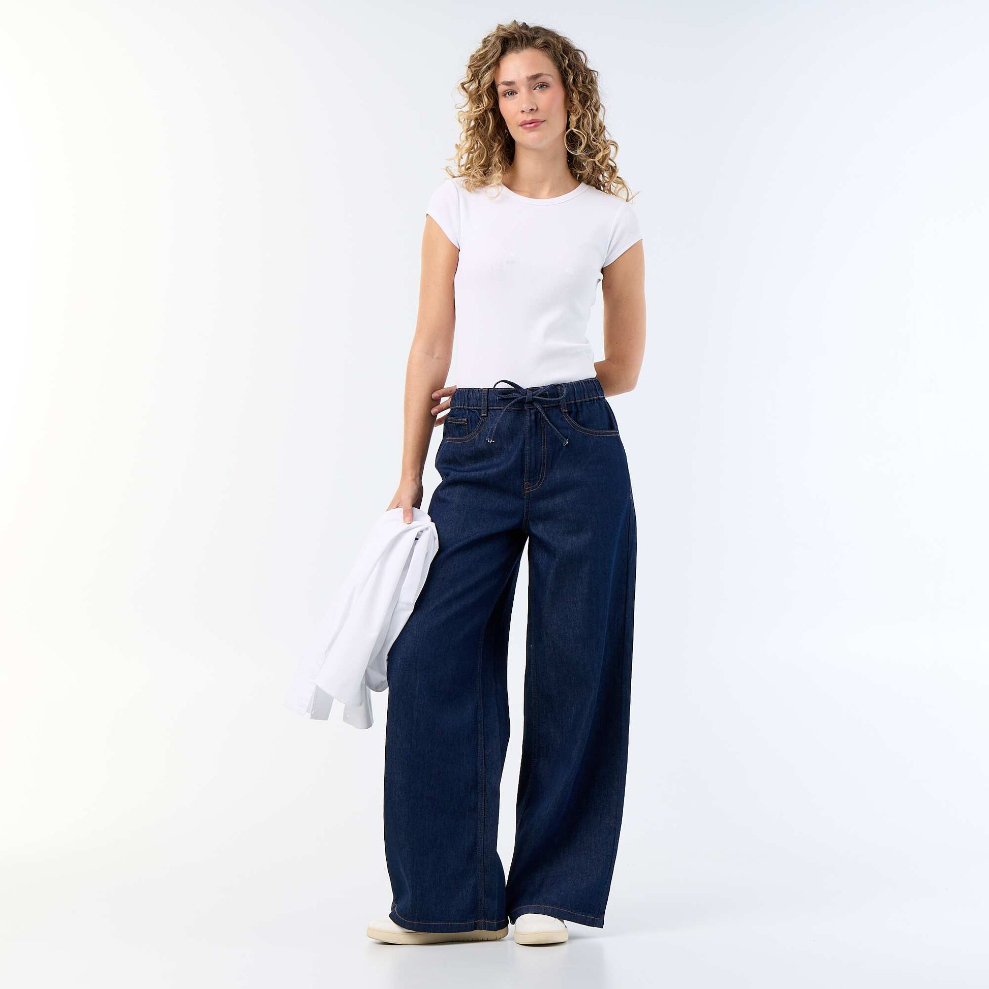 Wide-leg jeans with tie belt BLUE