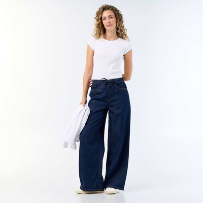 Wide-leg jeans with tie belt BLUE