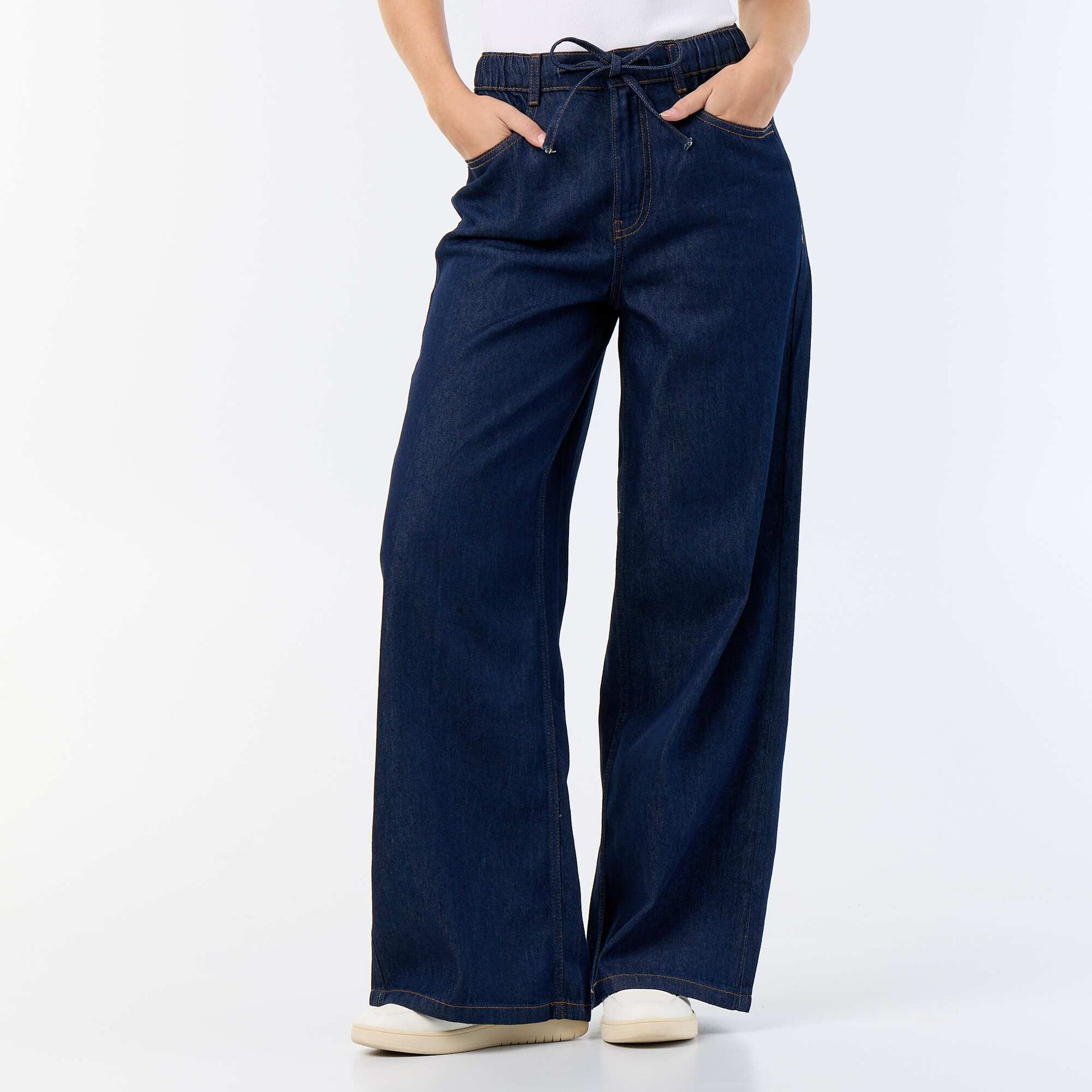 Wide-leg jeans with tie belt BLUE