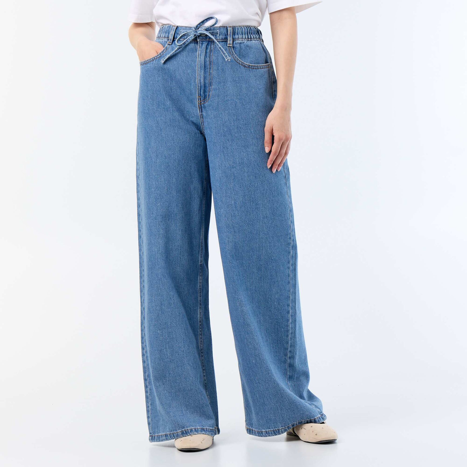 Wide-leg jeans with tie belt BLUE