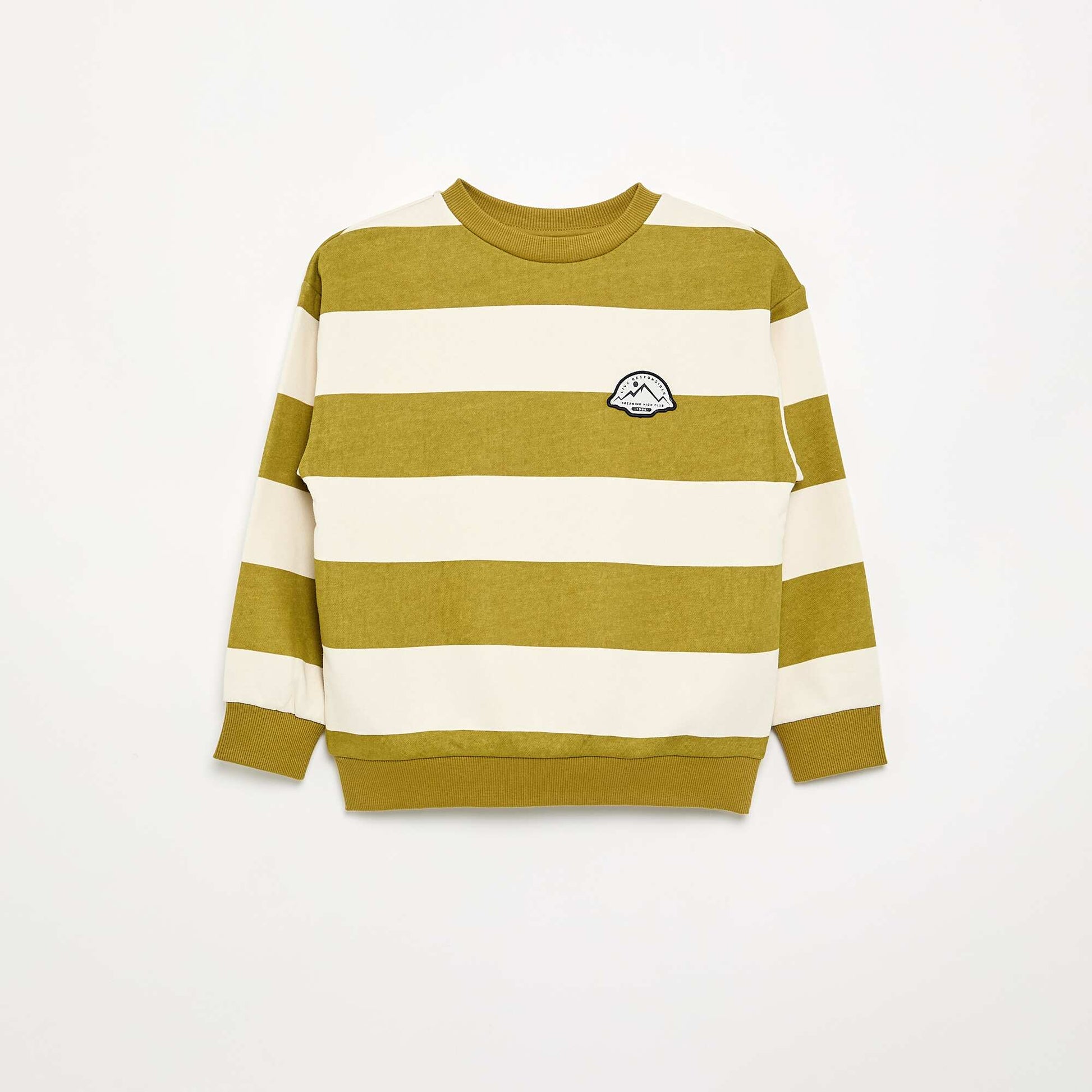 Striped Unbrushed Fleece Sweatshirt KHAKI