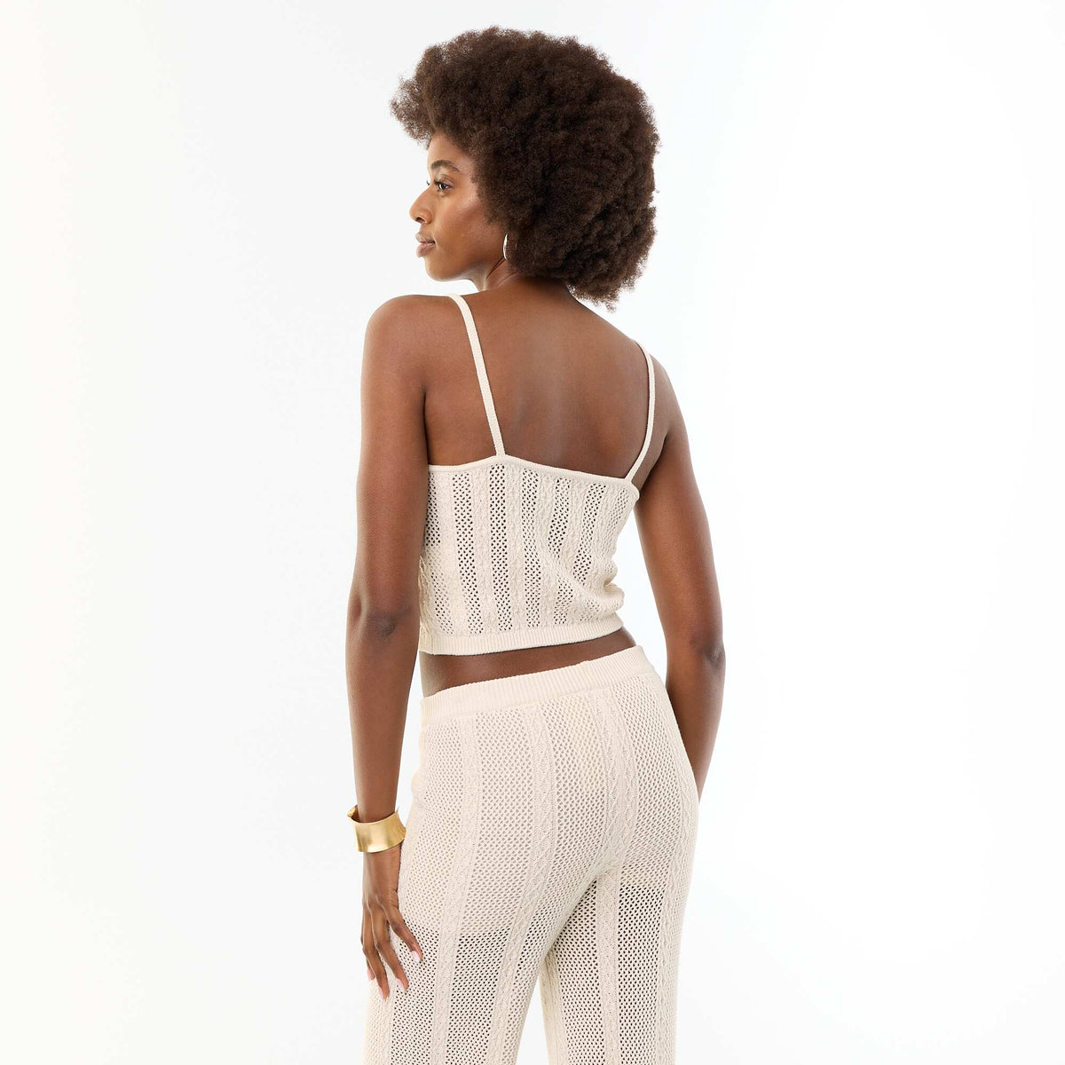 Crocheted tank top with embroidered flowers BEIGE