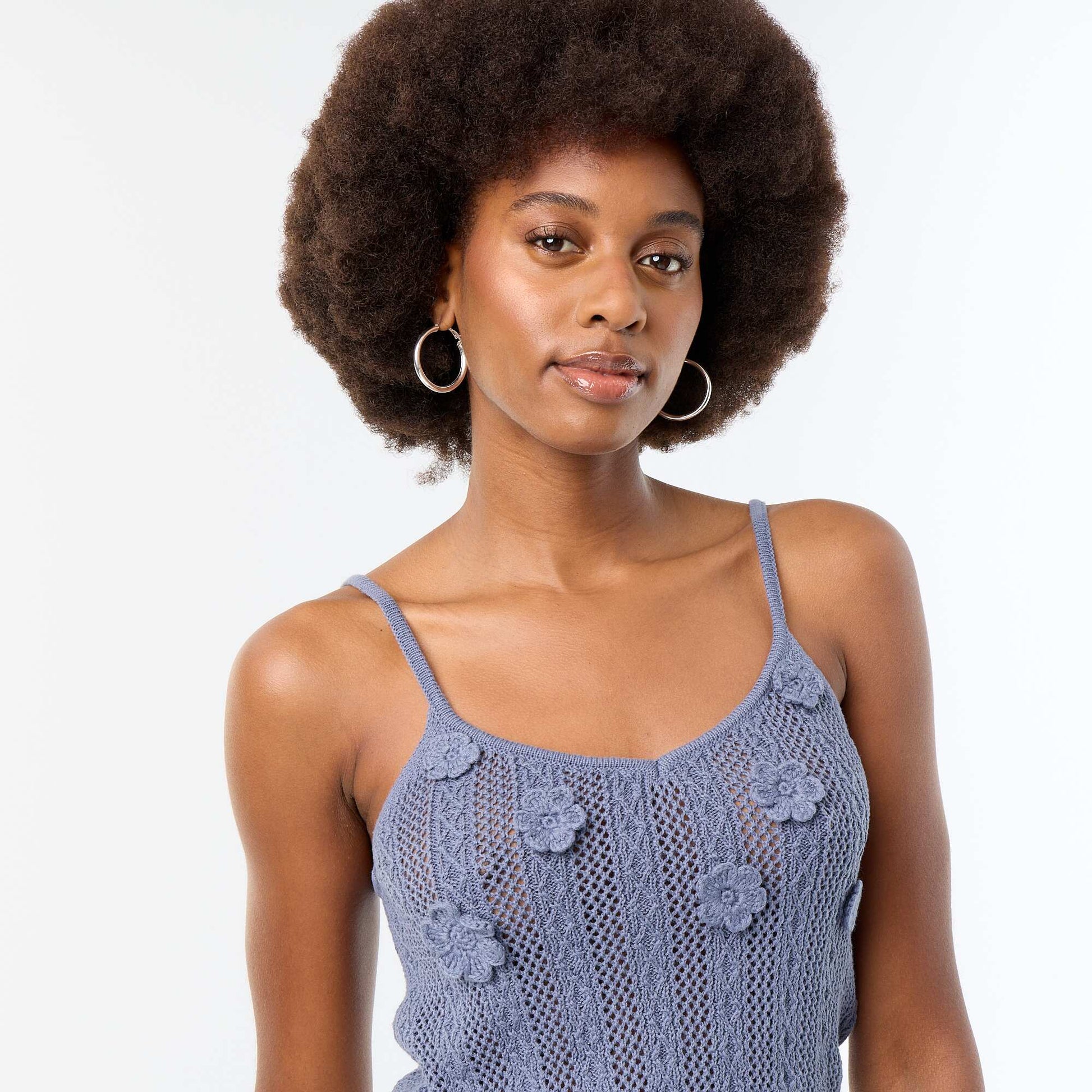 Crocheted tank top with embroidered flowers GREY