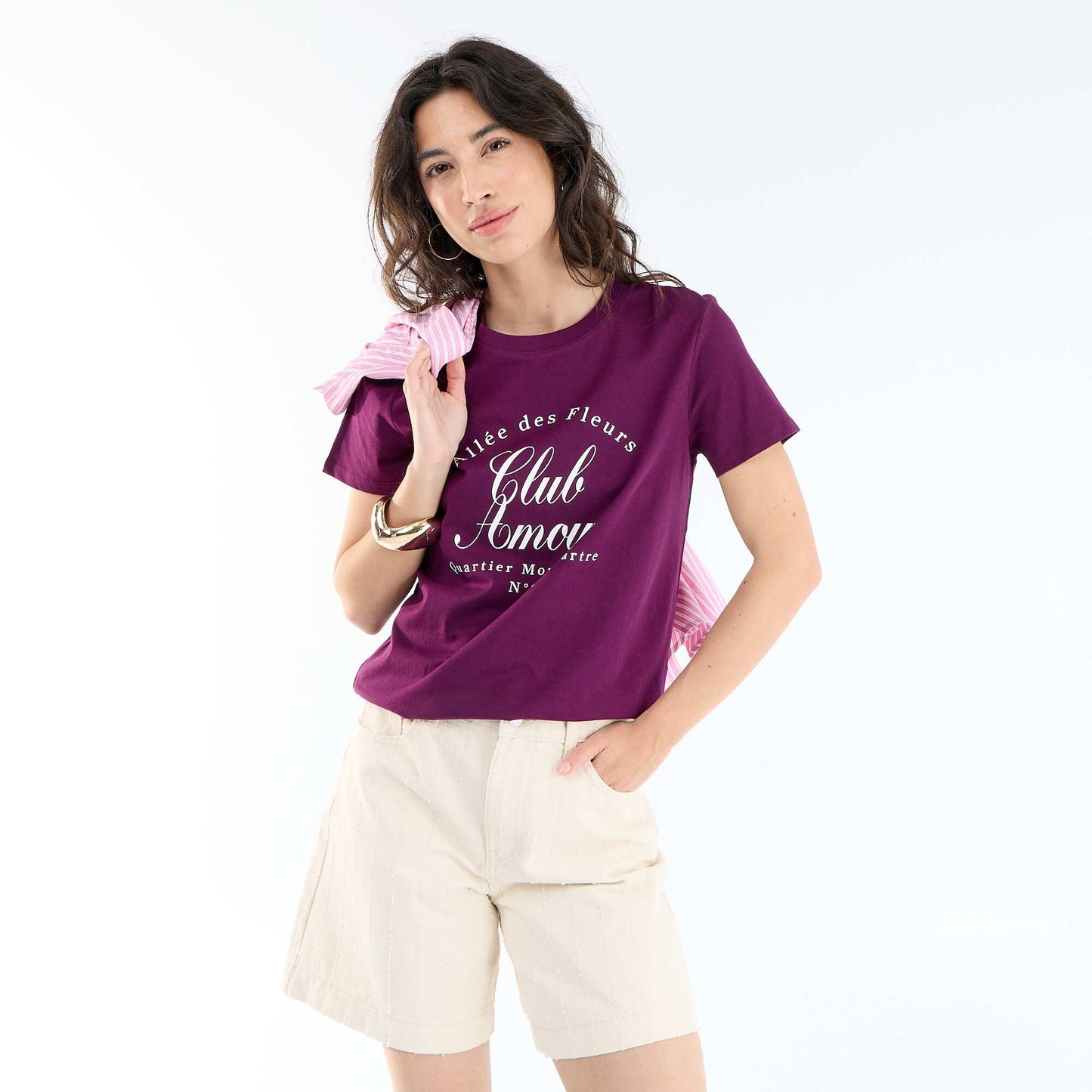 Cropped Shorts with Decorative Topstitching BEIGE