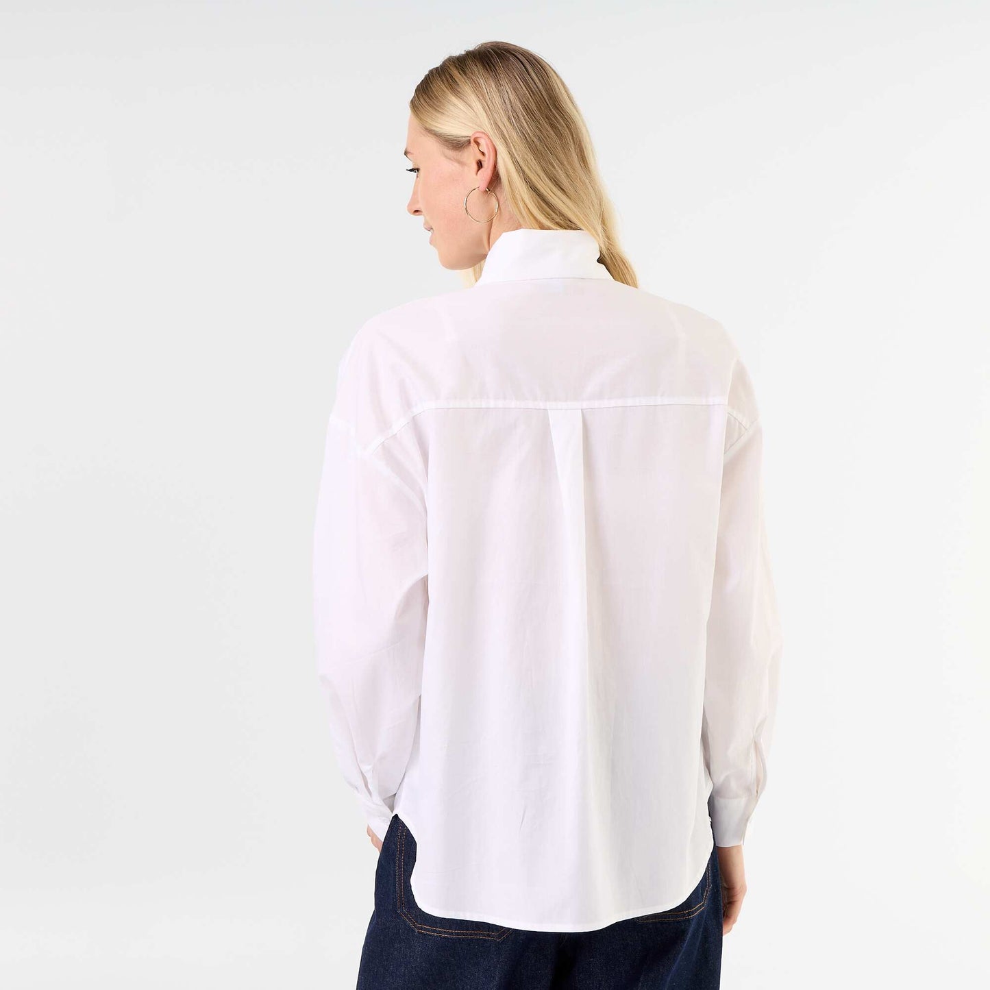 Loose long-sleeved shirt with pussy-bow collar WHITE