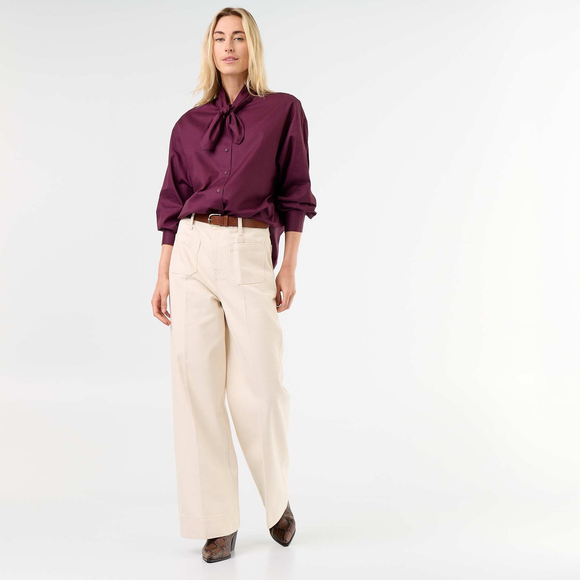 Loose long-sleeved shirt with pussy-bow collar PINK