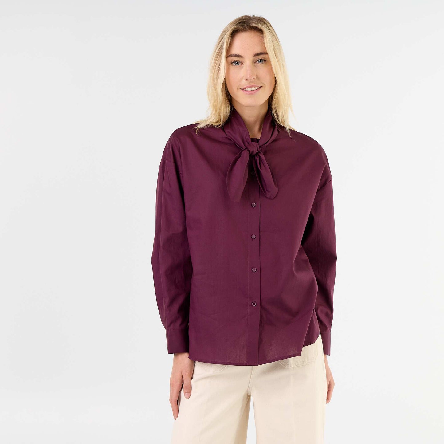 Loose long-sleeved shirt with pussy-bow collar PINK