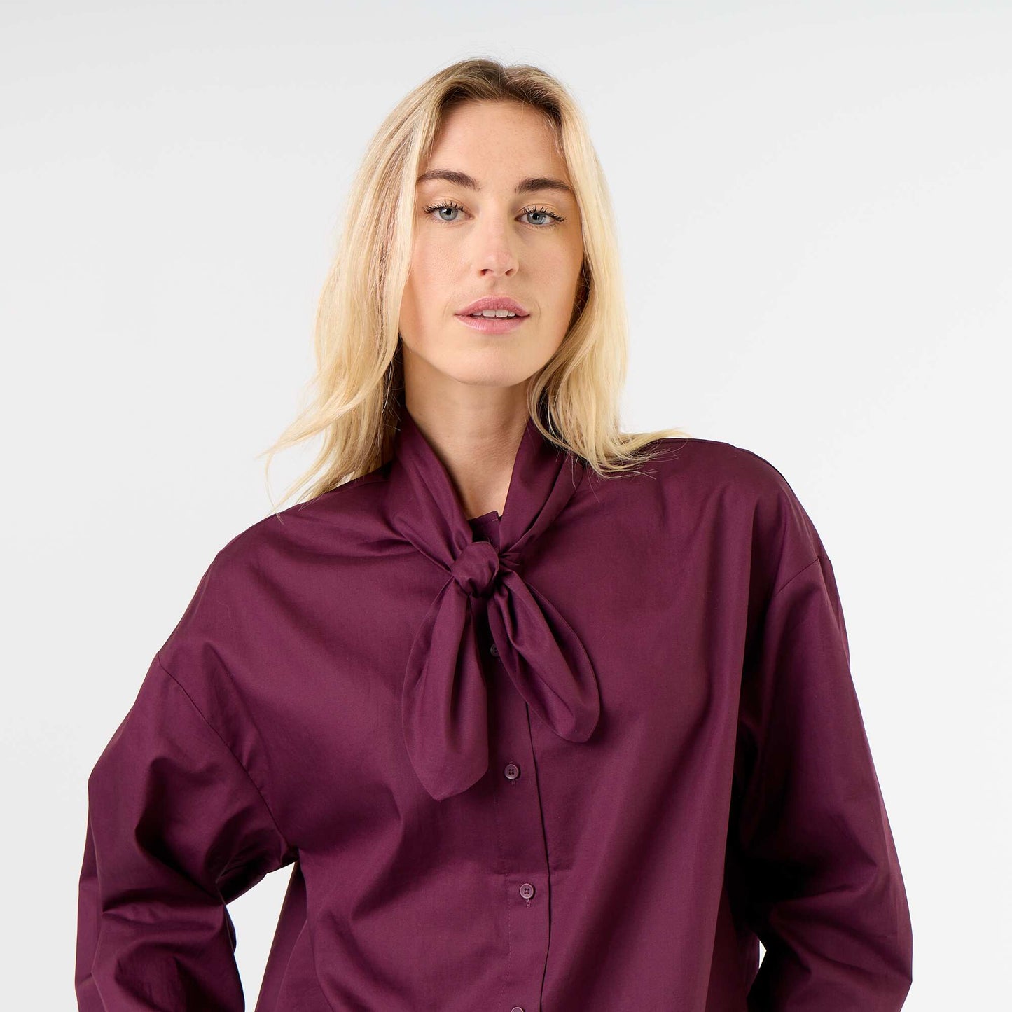 Loose long-sleeved shirt with pussy-bow collar PINK