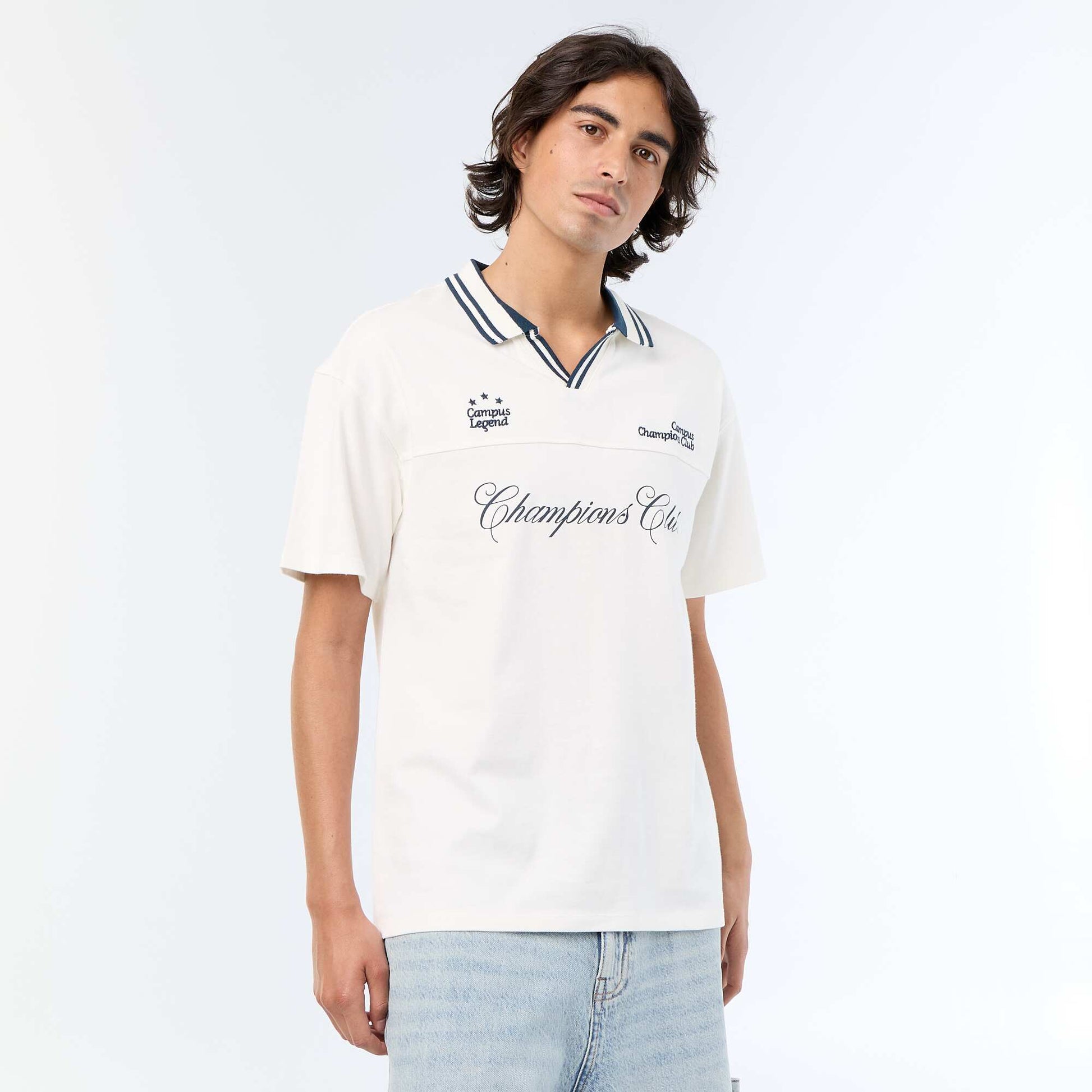 Polo shirt with embroidered lettering and short sleeves WHITE
