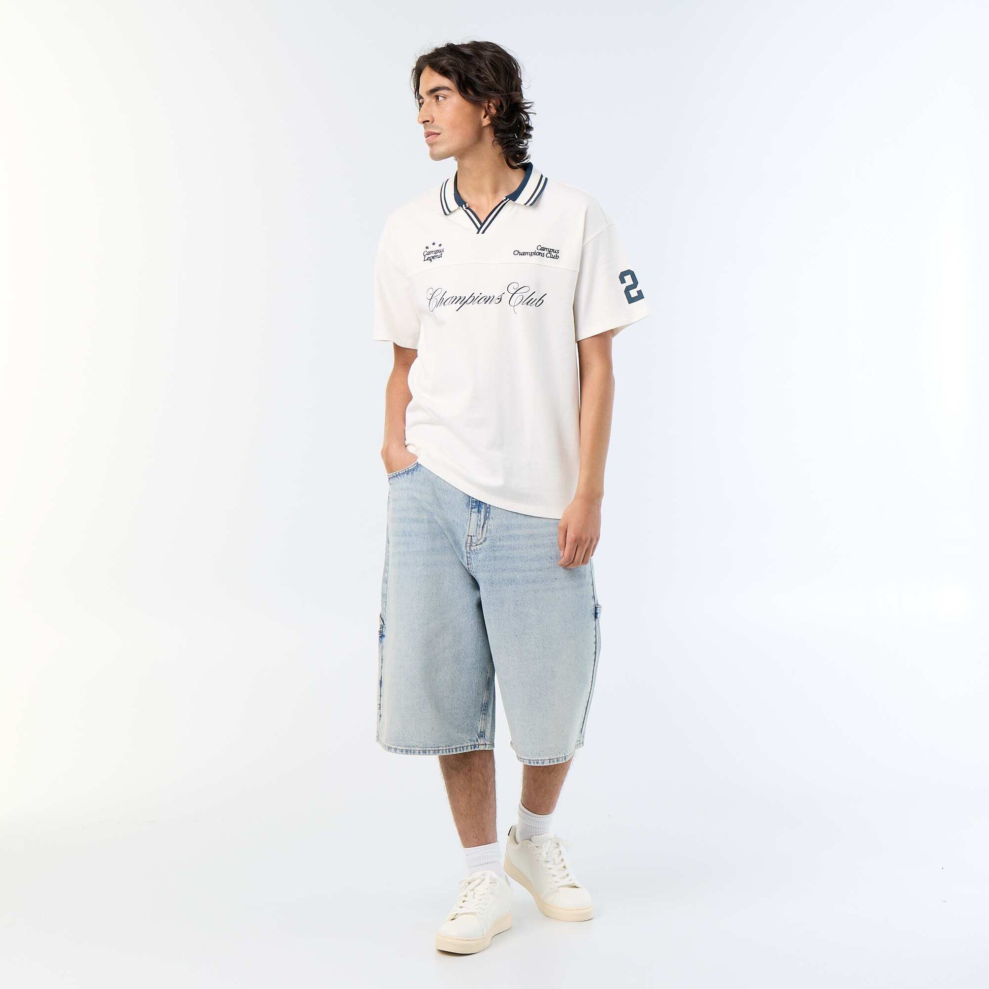 Polo shirt with embroidered lettering and short sleeves WHITE