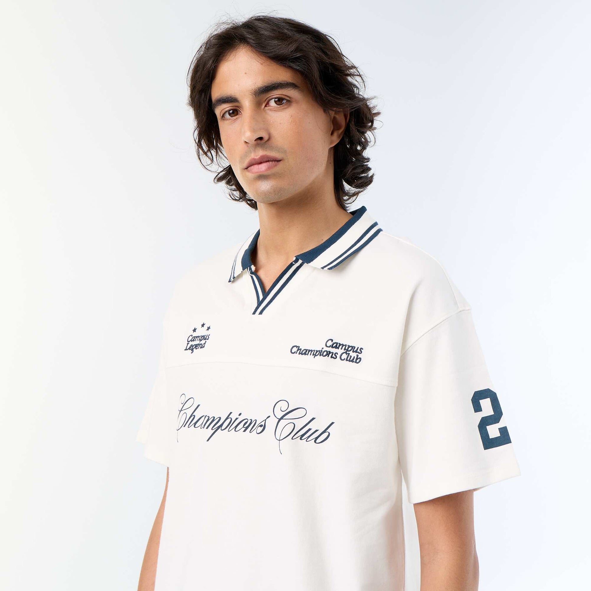 Polo shirt with embroidered lettering and short sleeves WHITE